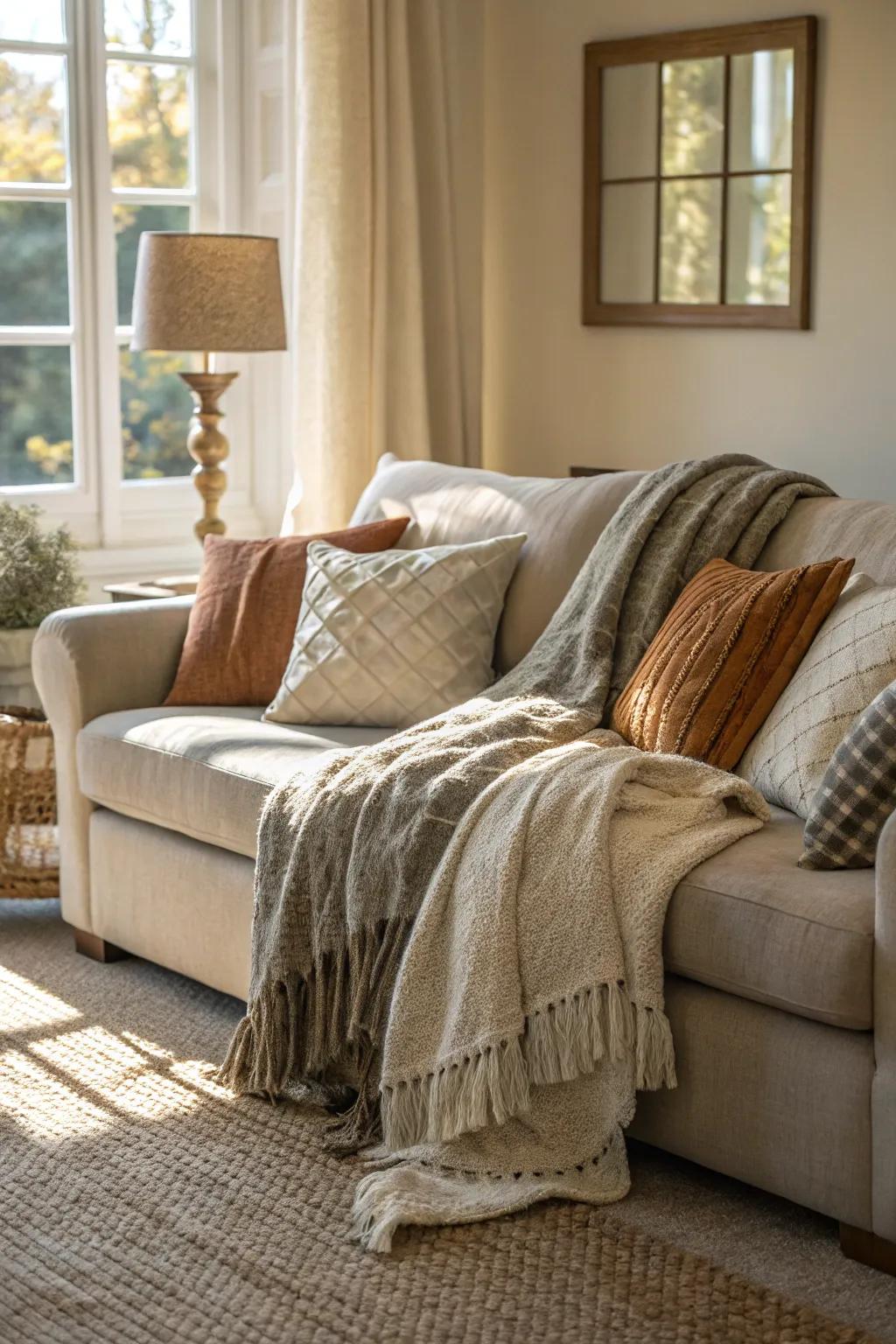 Cozy fabrics can transform your living room into a warm haven.