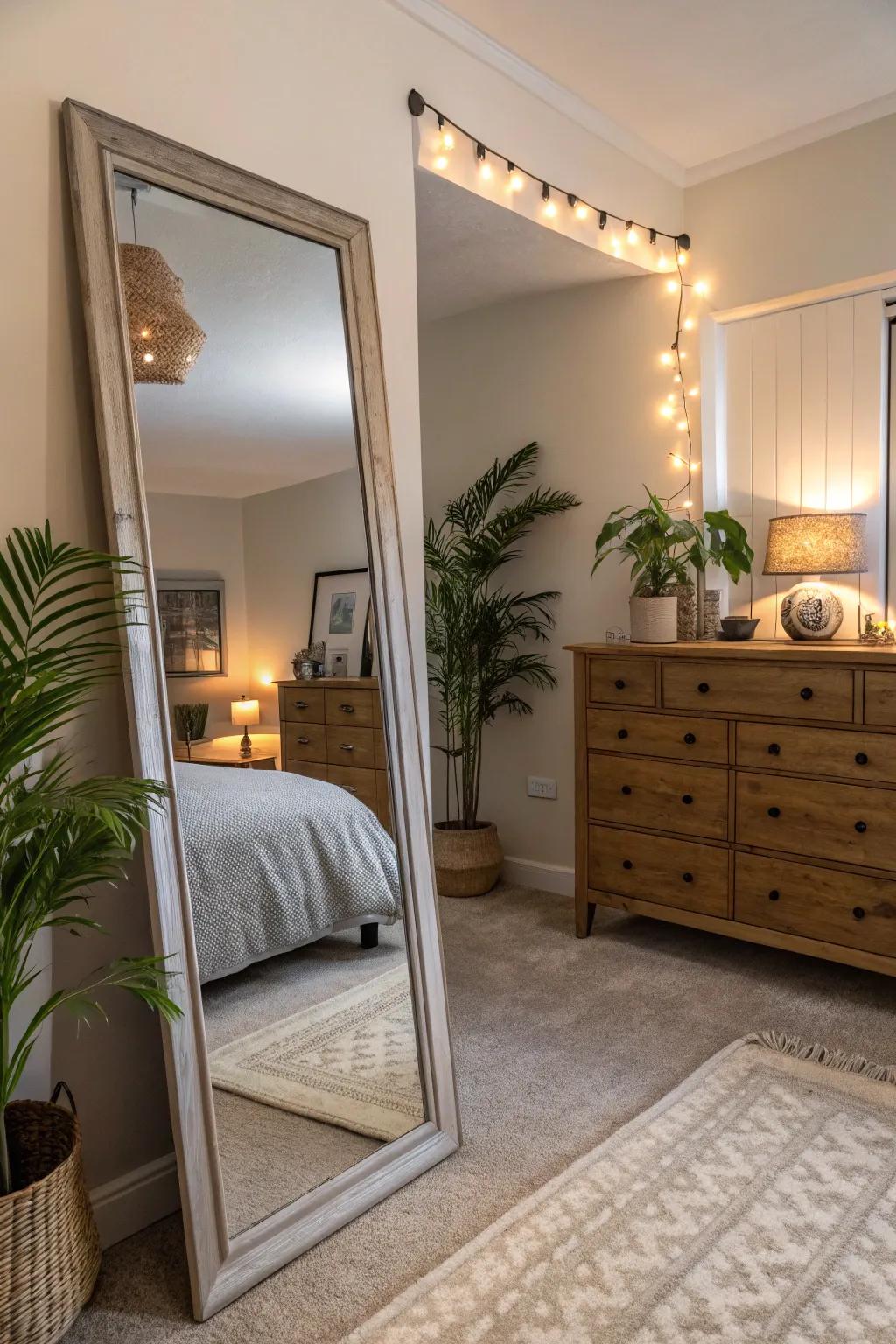 Mirrors improve room size perception and contribute decorative appeal.