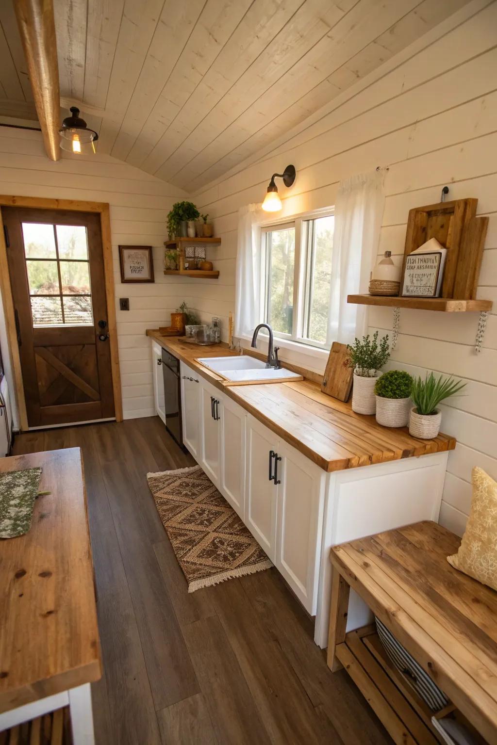 Wood features provide warmth and texture in this kitchen.