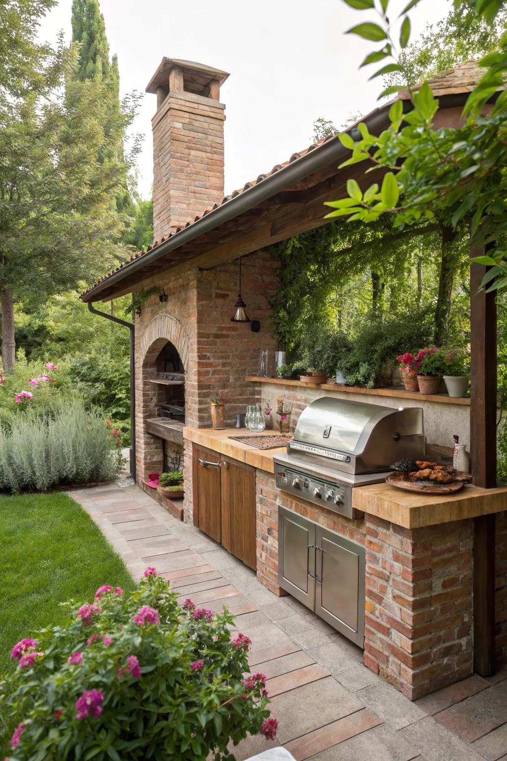 Classic brickwork adds timeless charm to any BBQ space.