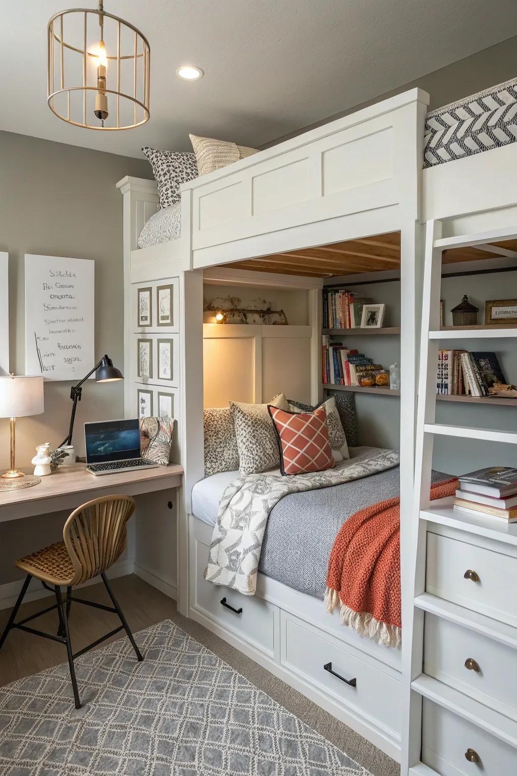 A concealed work area introduces functionality to integrated arrangements.