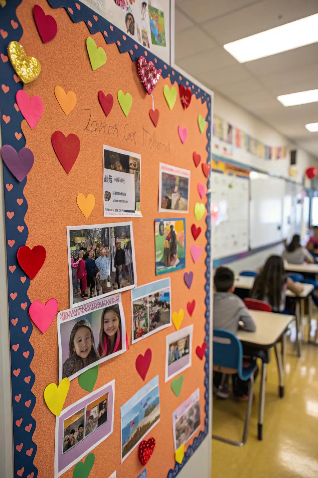 Snapshot exhibit adorned with snapshots and affection-themed motifs.