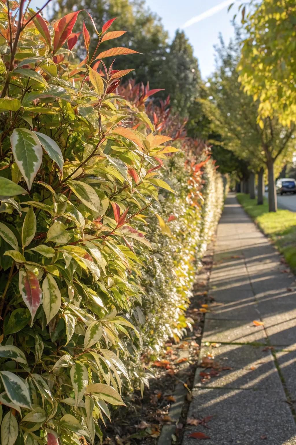 Speckled tree establishes a striking and colorful border.