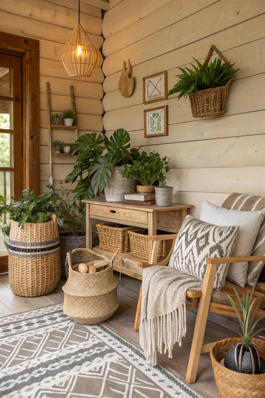 Earthy hues fashion a smooth bond with the natural environment.