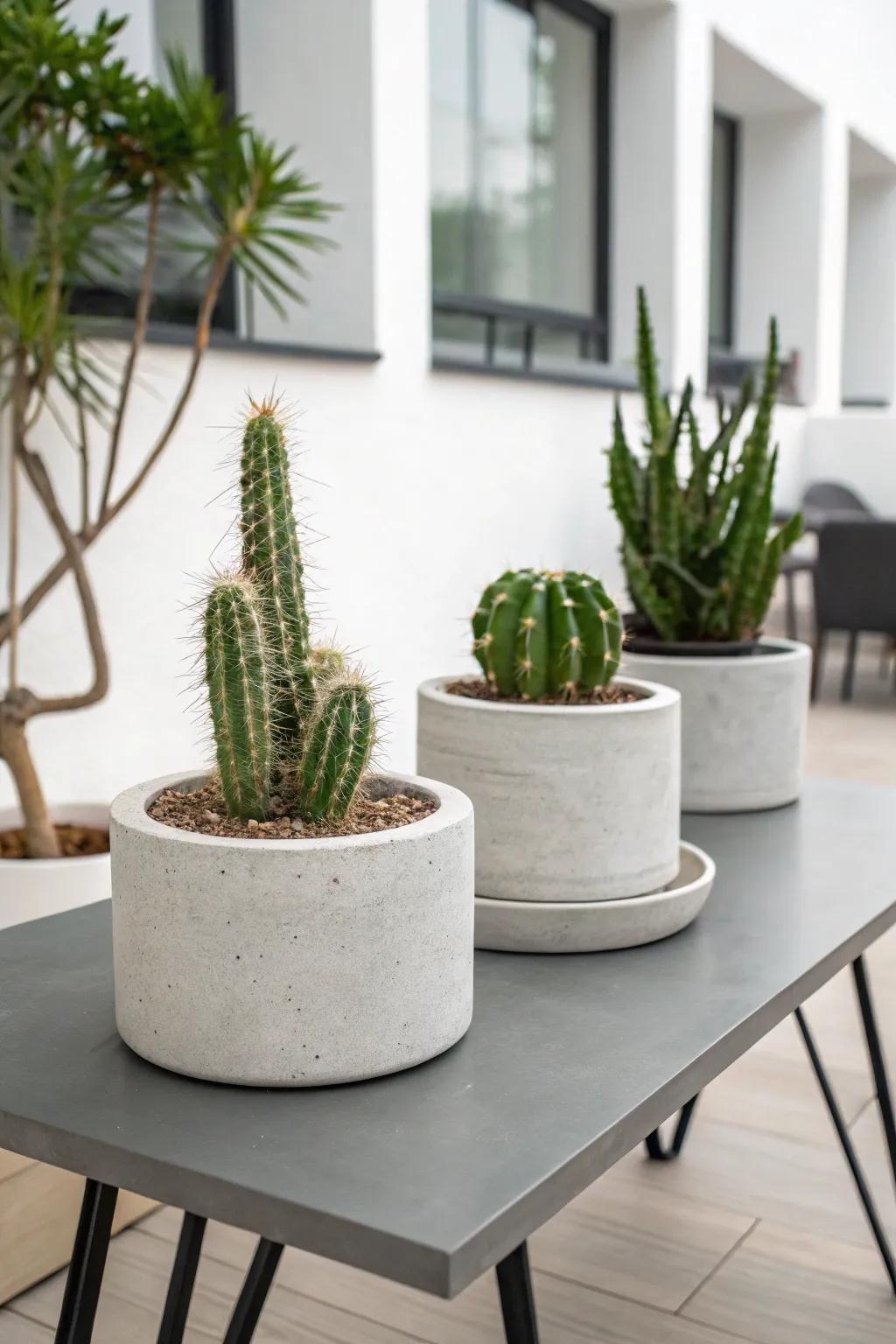 Mineral pots provide a modern, simple look for your cacti.