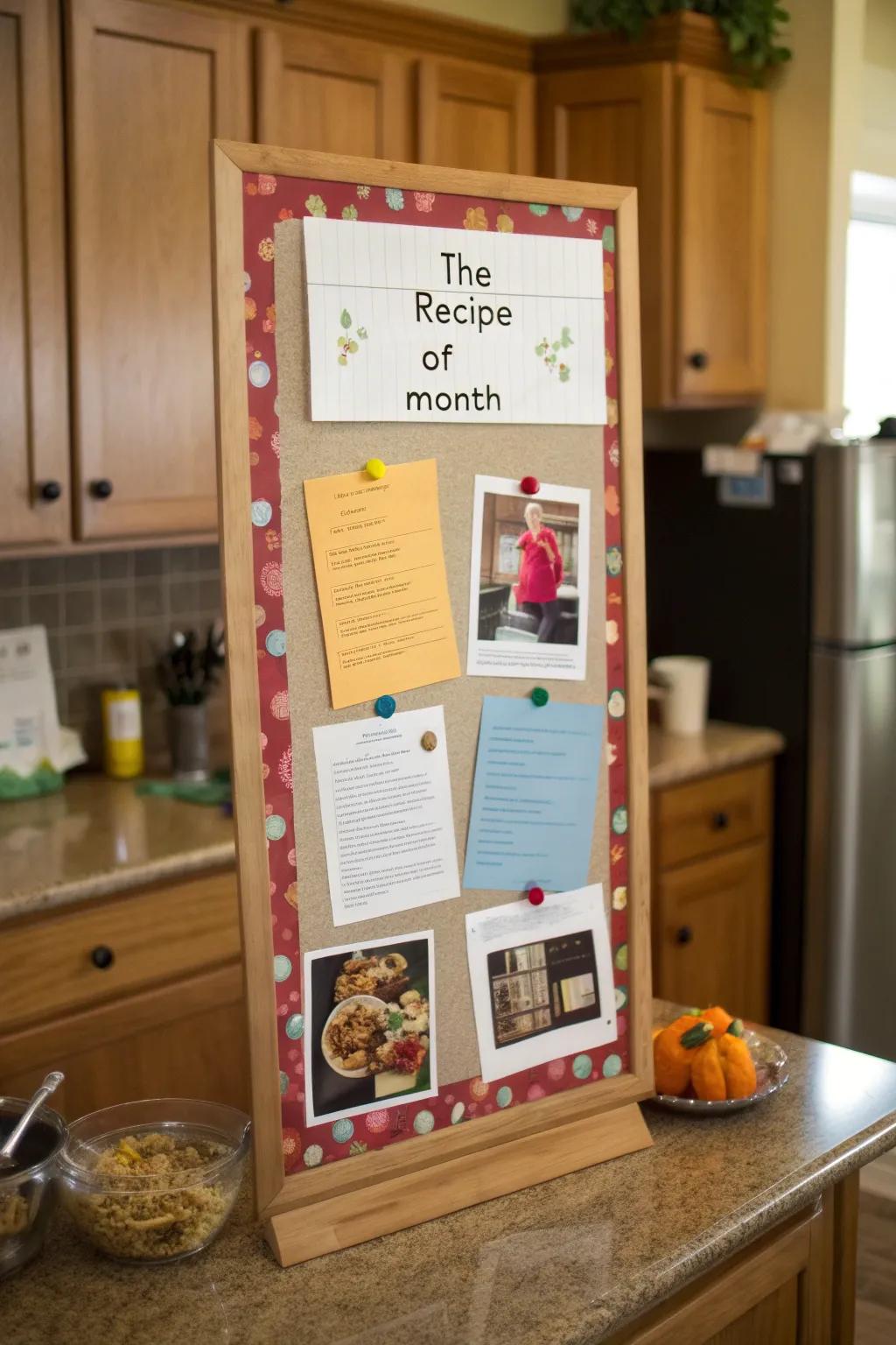 A culinary board featuring a monthly recipe for students.