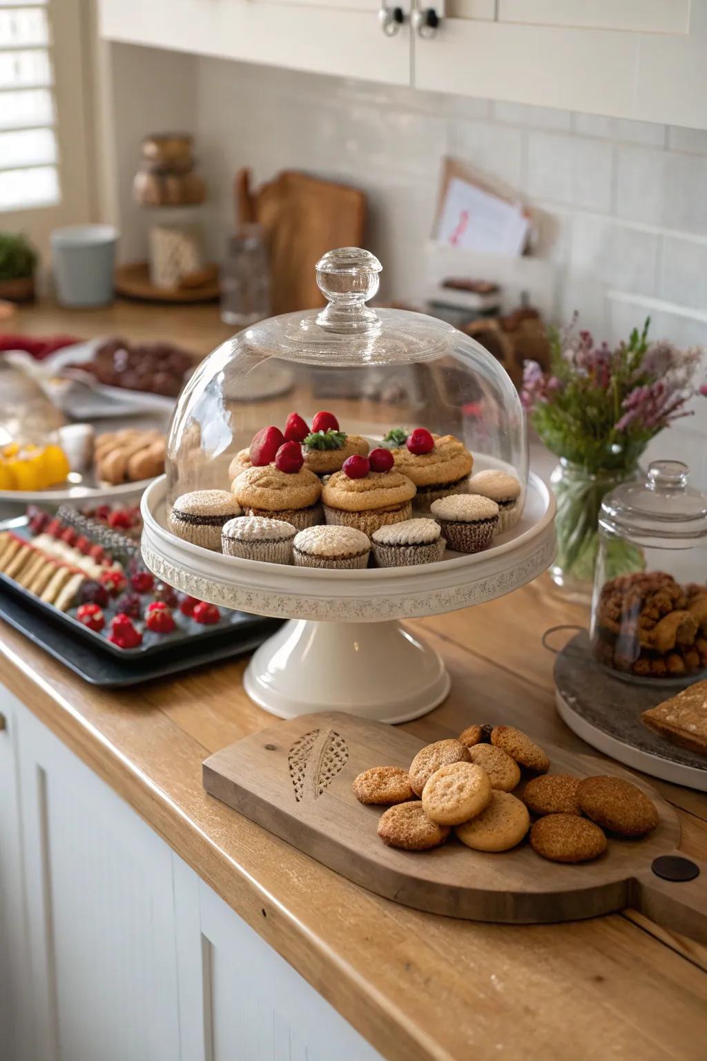 Showcase your sweet indulgences stylishly with a refined dome display.