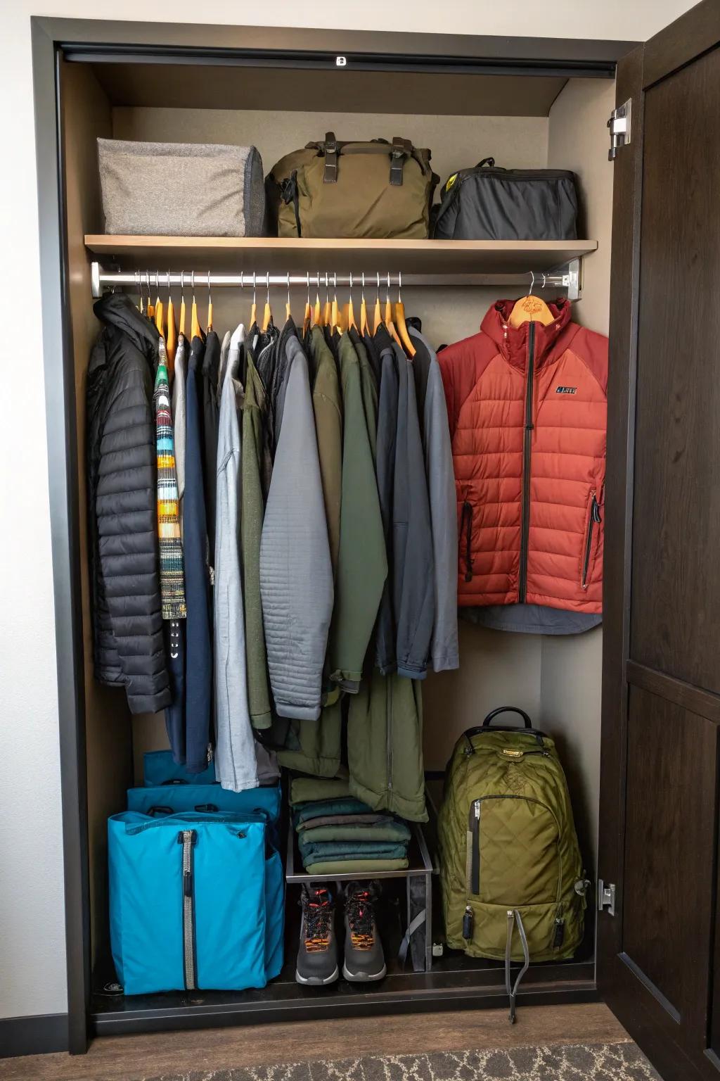 Neatly sorted clothing makes packing for camping trips easier.