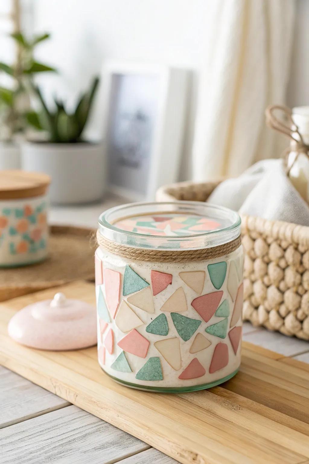 Raise your aesthetic with trendy fragmented stone clay accents for a chic and artistic impression.