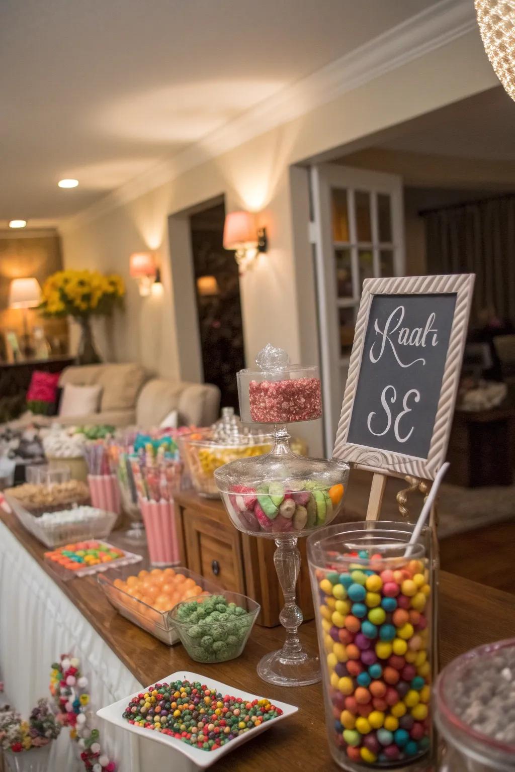 Personalized labels adding a unique touch to the candy station