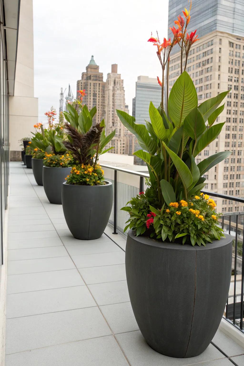Ginger blossoms styled in modern pots for a refined urban touch.