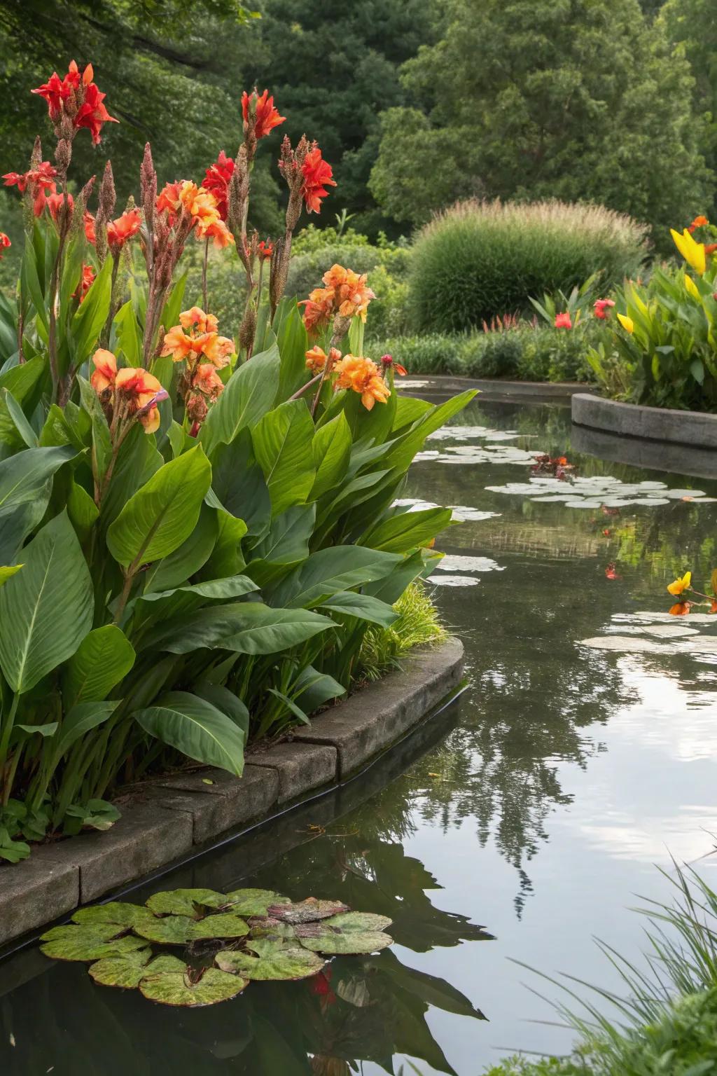Use canna lilies to improve aquatic gardens.