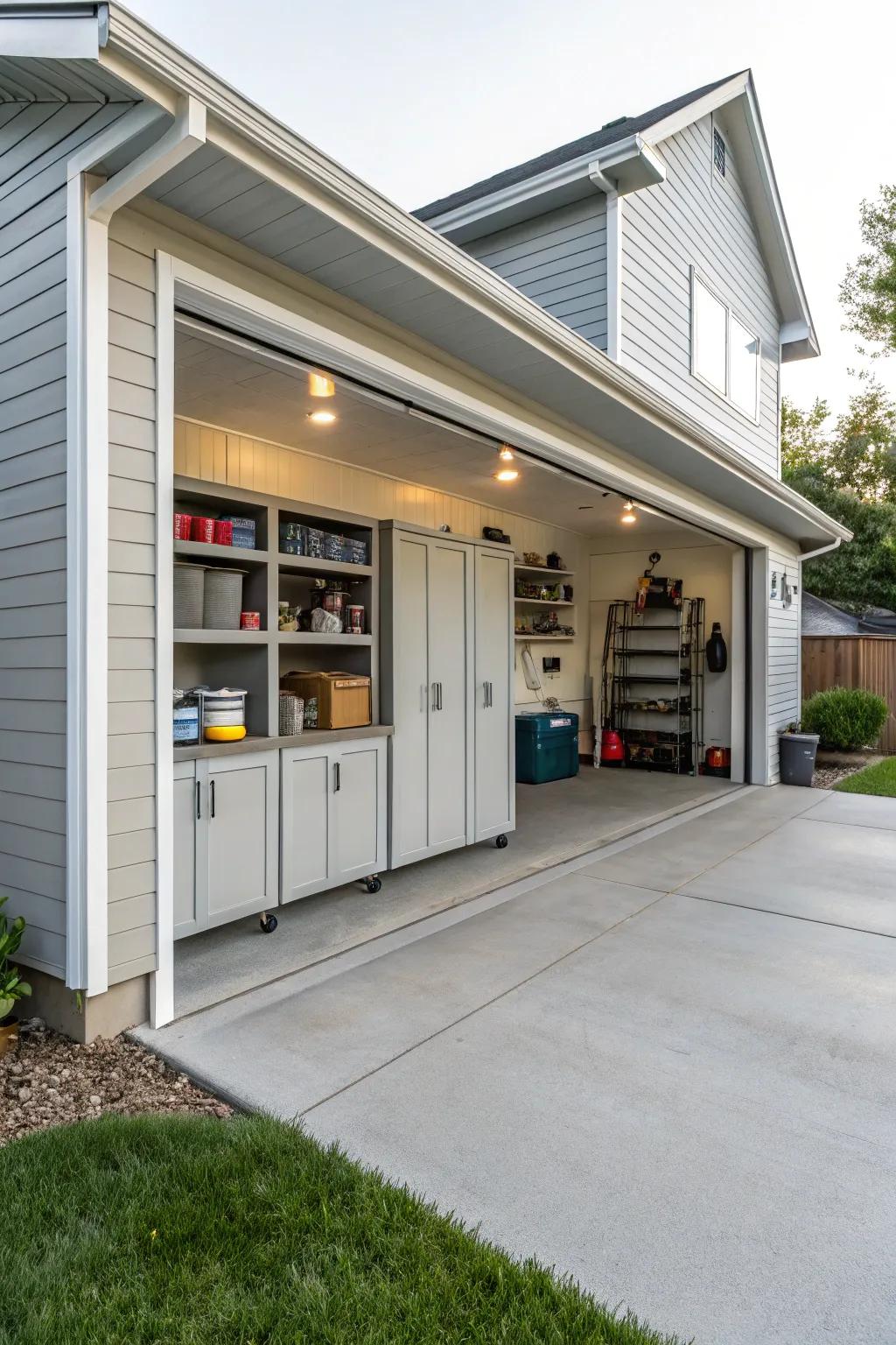 A carport that smartly integrates storage solutions.