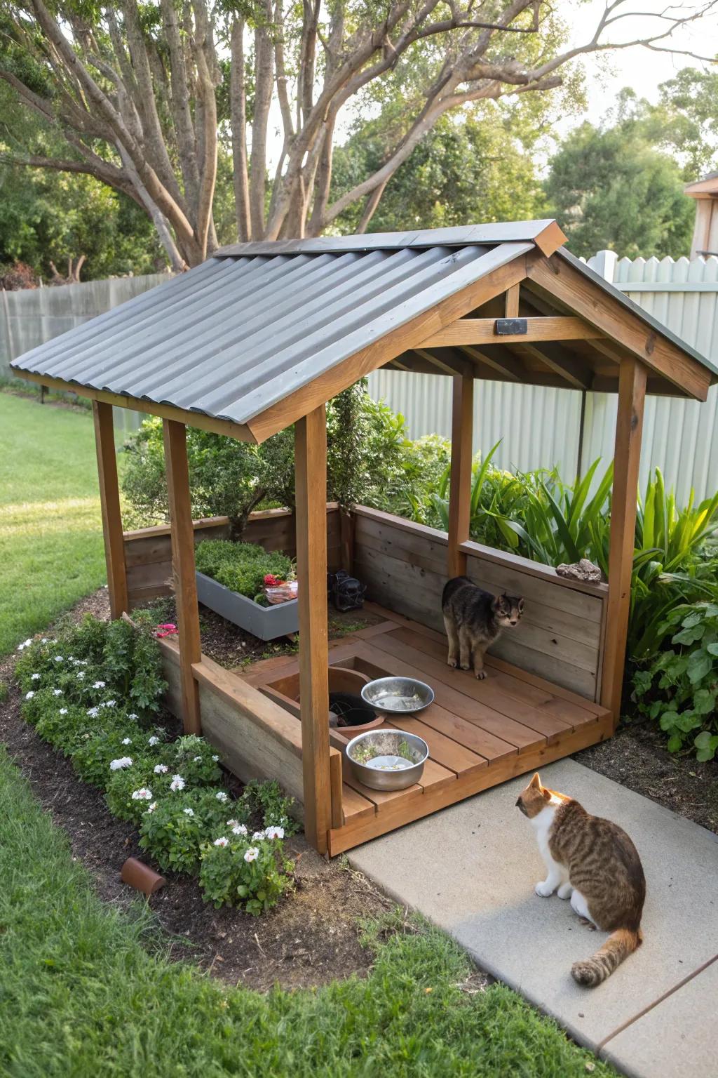 Offer outdoor cats a safe, dry dining area with a covered station.