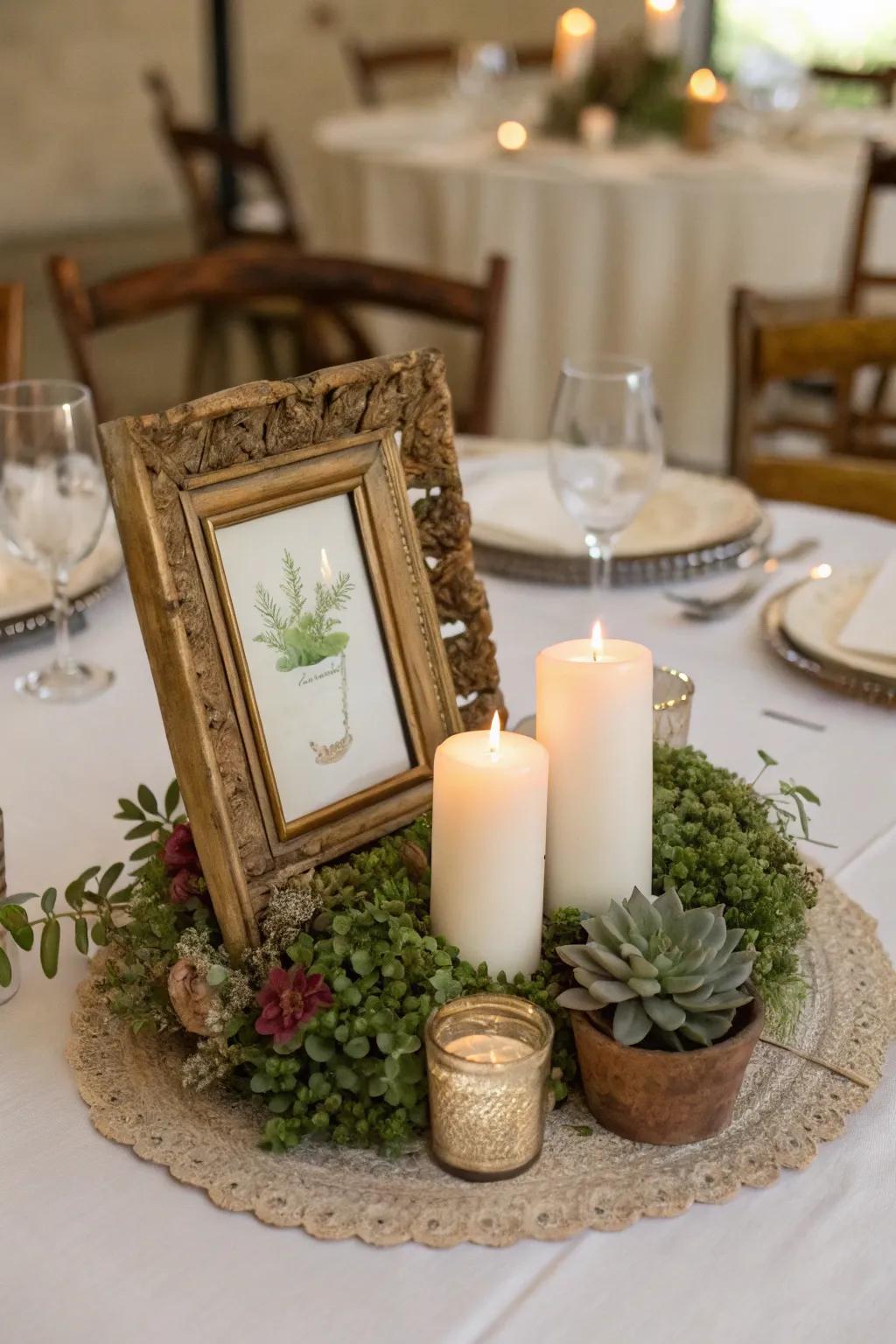 Artistic flair using a classic frame centerpiece base.