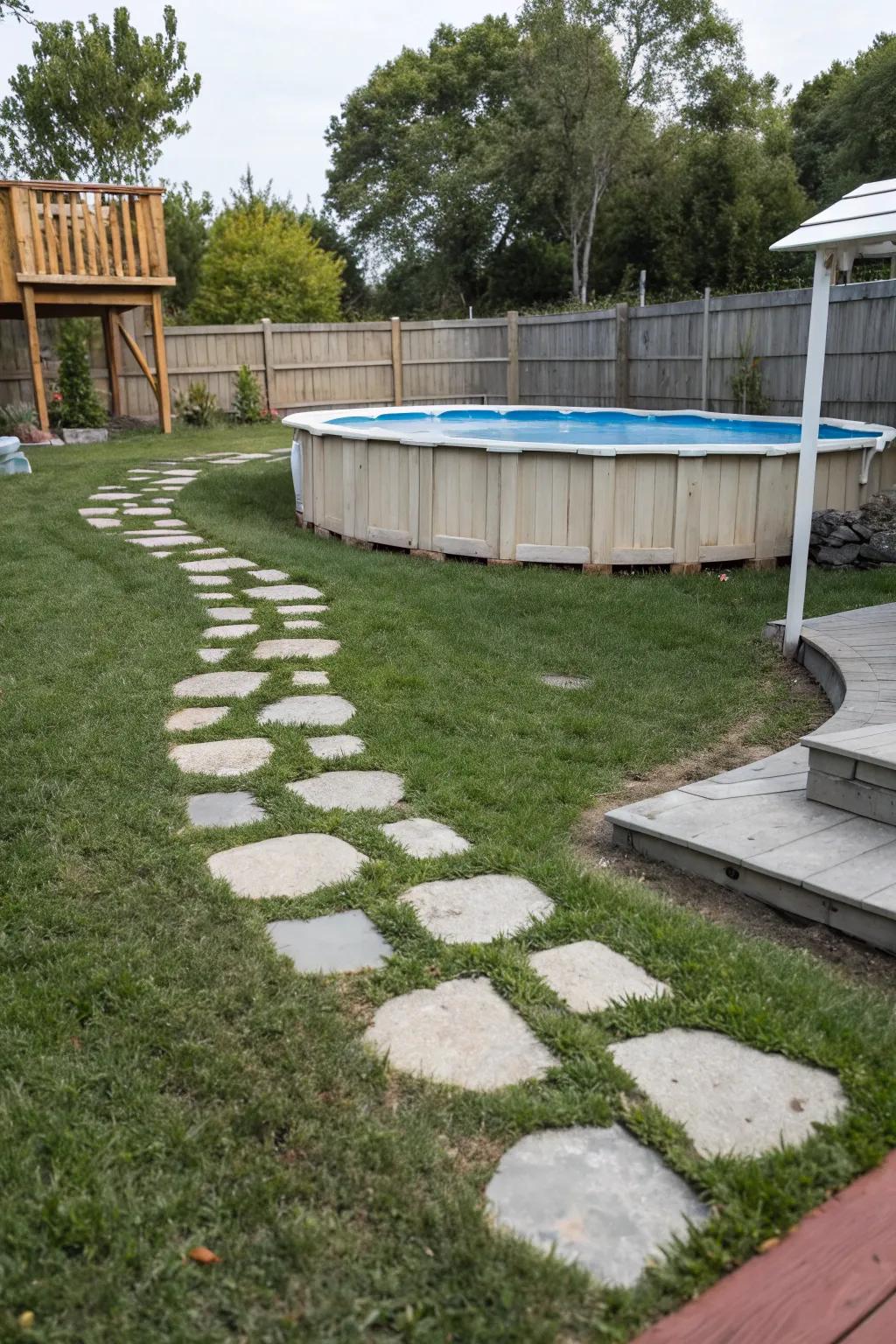 Stepping stones make a charming path to your pool.
