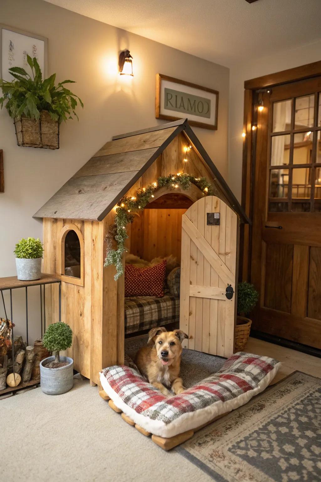 With this unusual kennel design, bring cottage charm indoors.