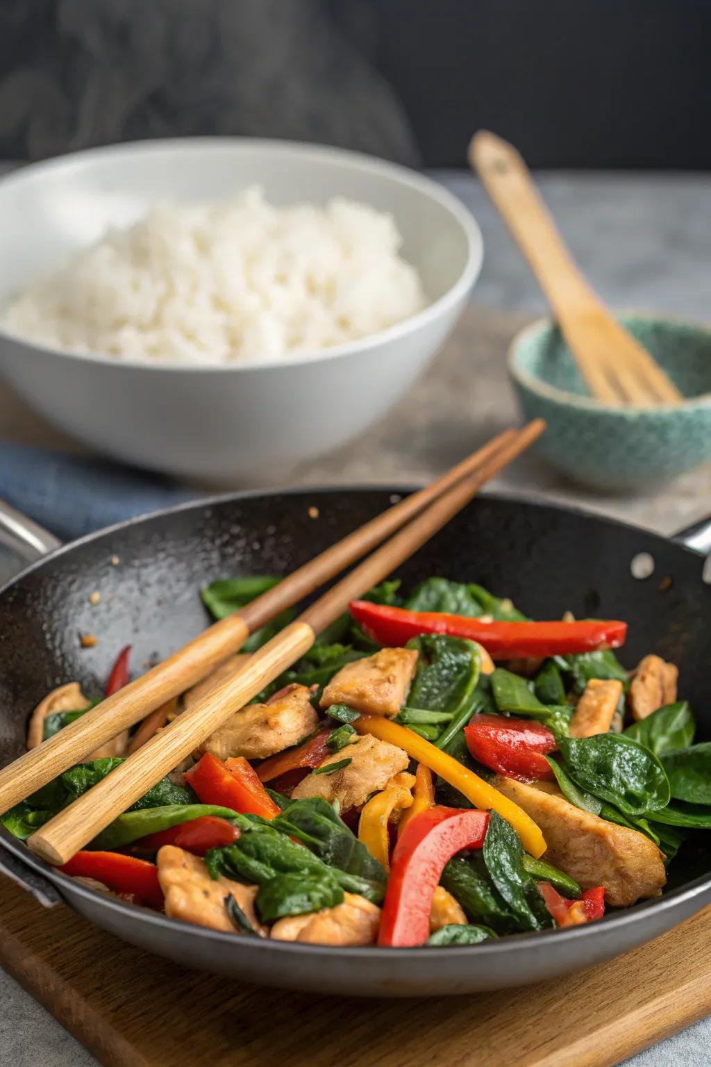 Chicken and spinach stir-fry, a vibrant and quick meal.