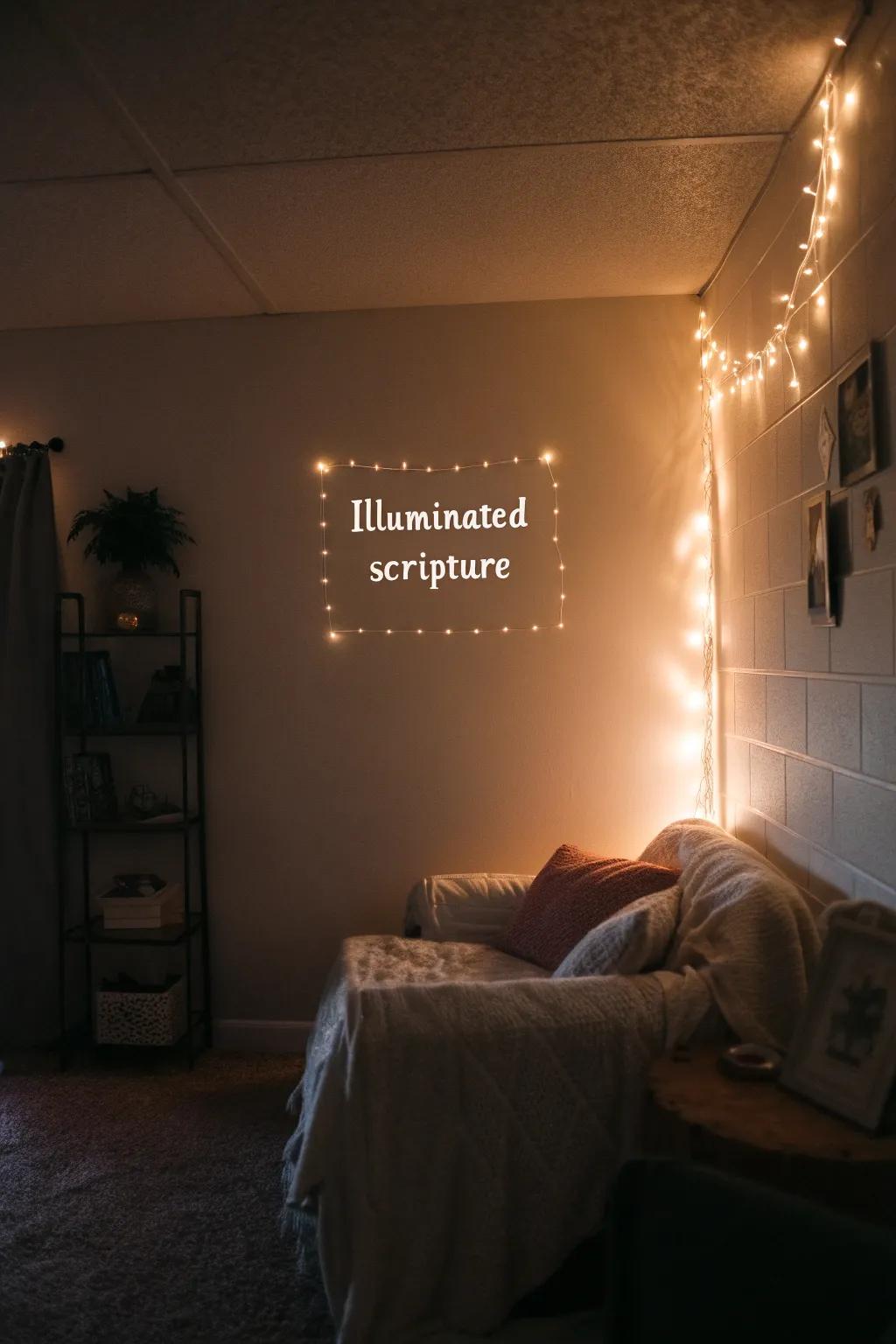 Illuminated art radiates a pleasant, inviting glow.