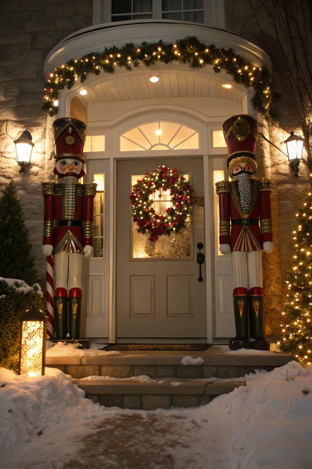 Nutcracker statues standing sentinel at your entryway.