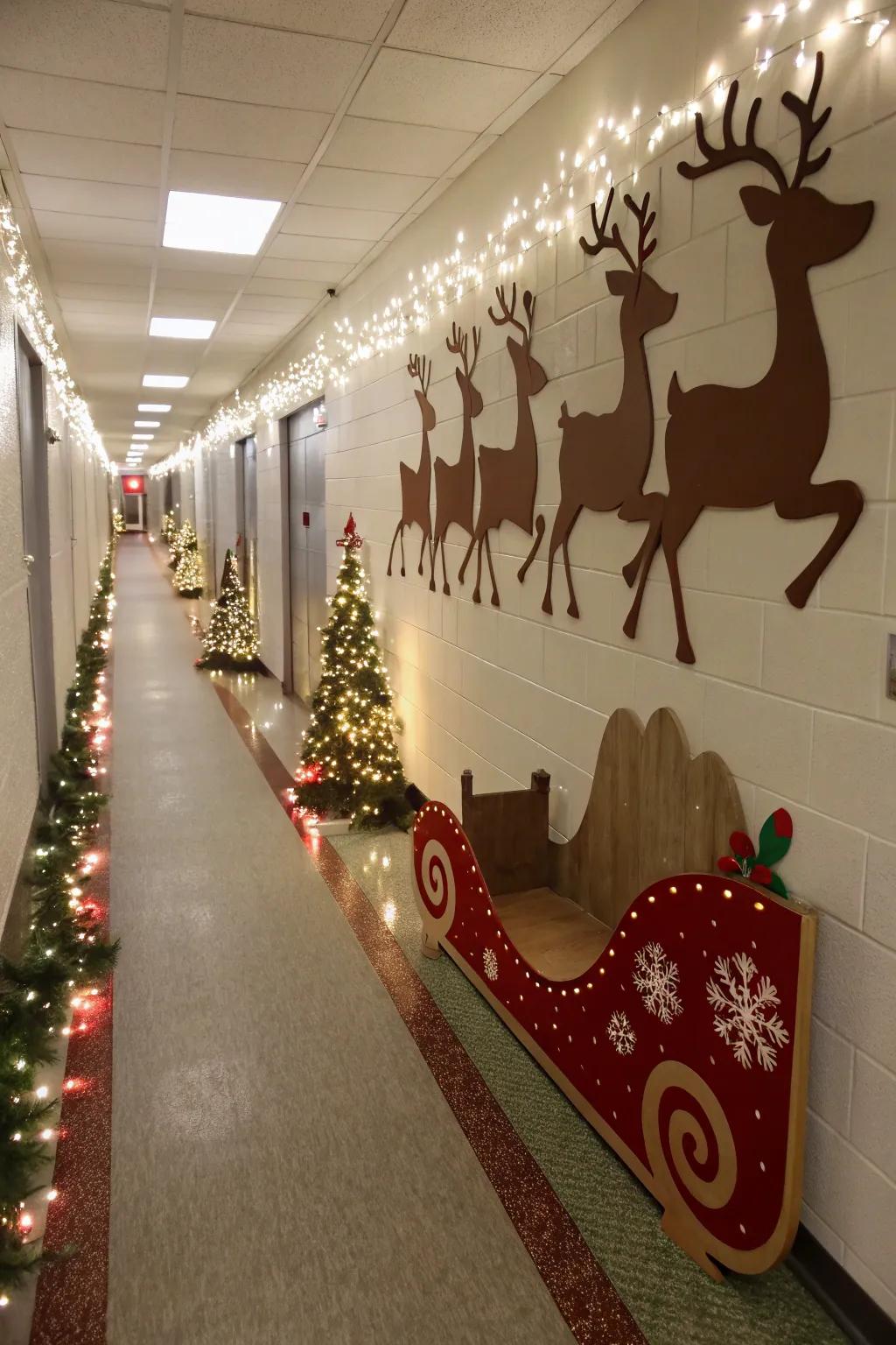 Watch as reindeer prepare for takeoff down the hallway runway.