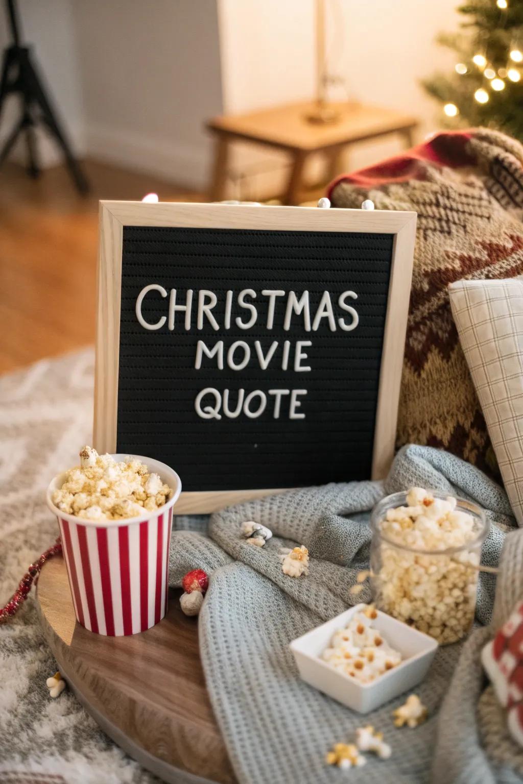 A festive movie quote message board ideally suited to film evenings.