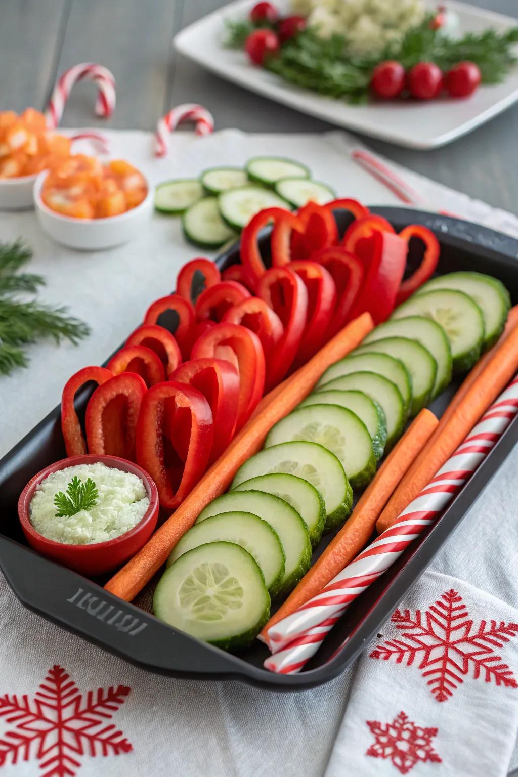 Playful confection cane veggie configurations for a hint of holiday whimsy.