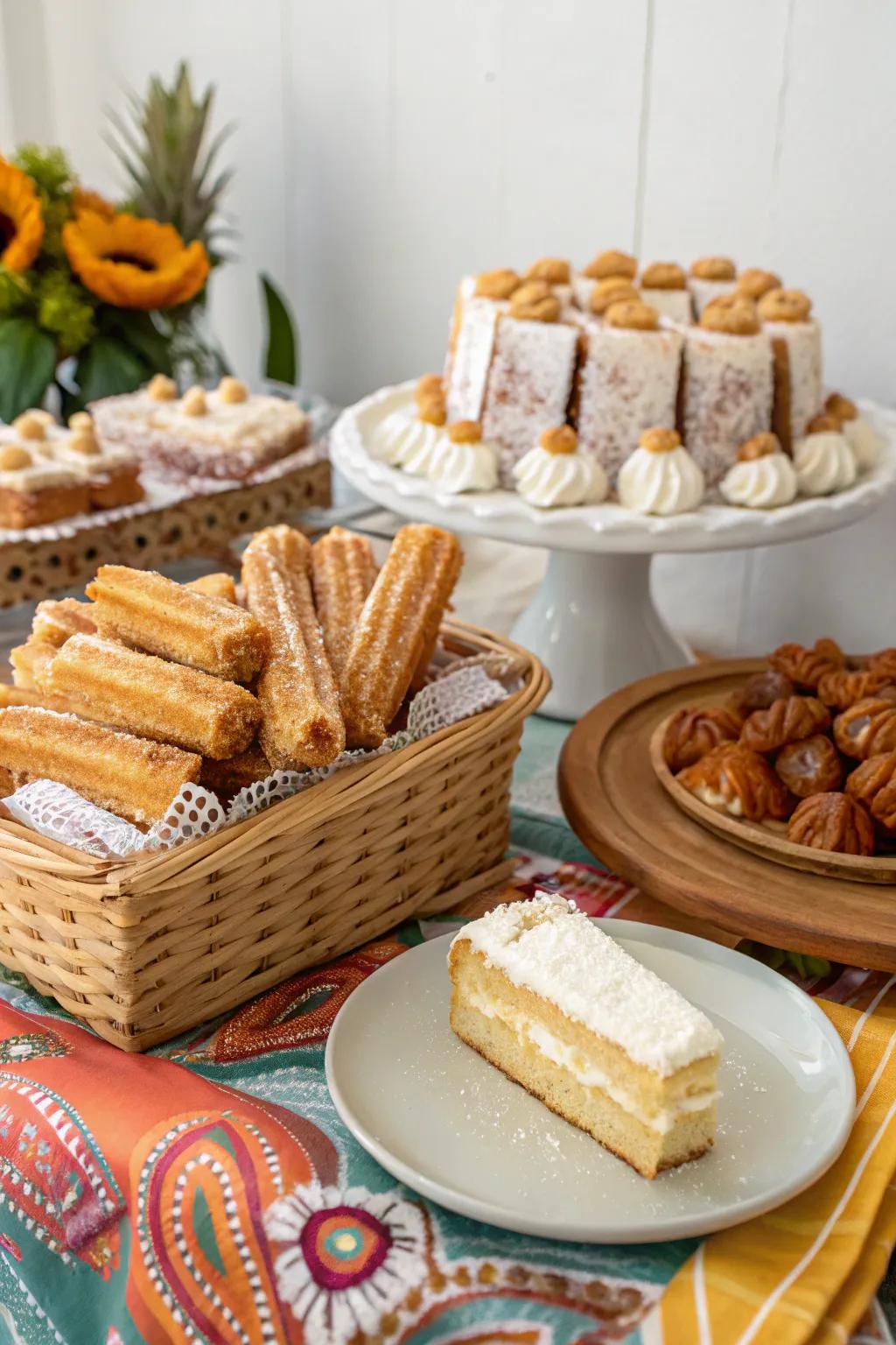 Scrumptious Mexican sweets like fried dough pastries and triple milk cake.