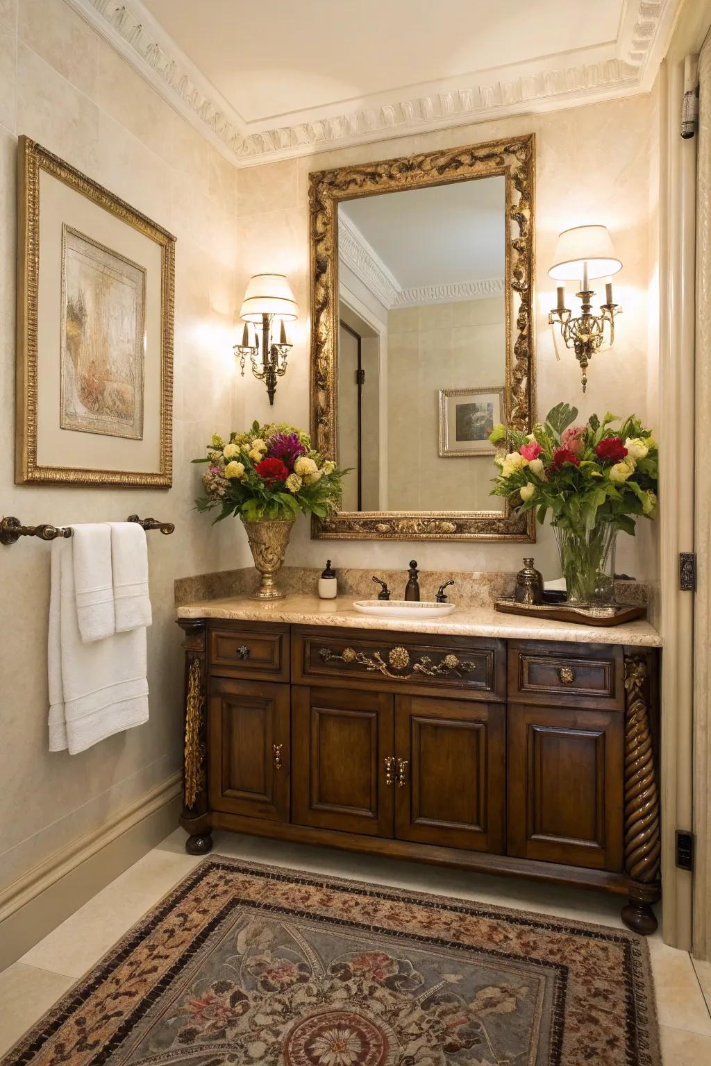Ageless additions like elaborate mirrors and classic artwork.