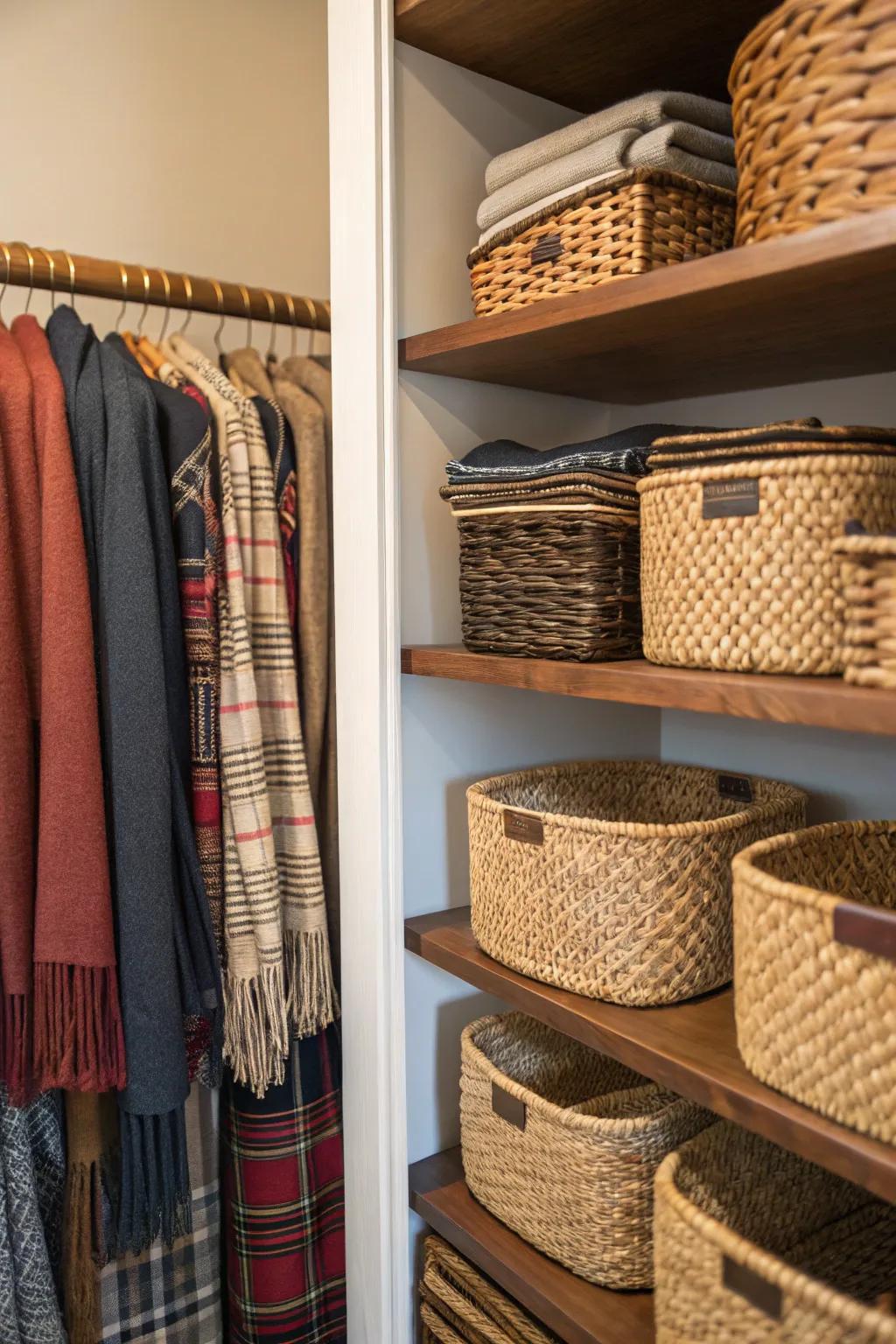 Organize with fashionable woven baskets.