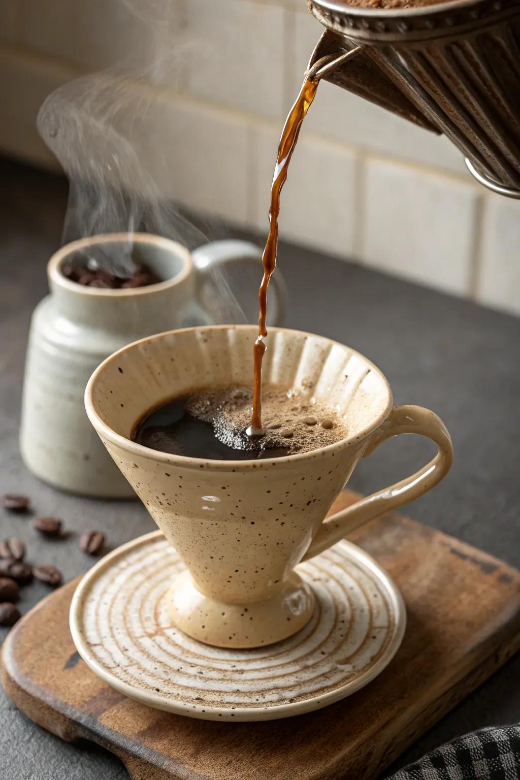 Transform coffee preparation into a mindful ritual using a ceramic pour-over.
