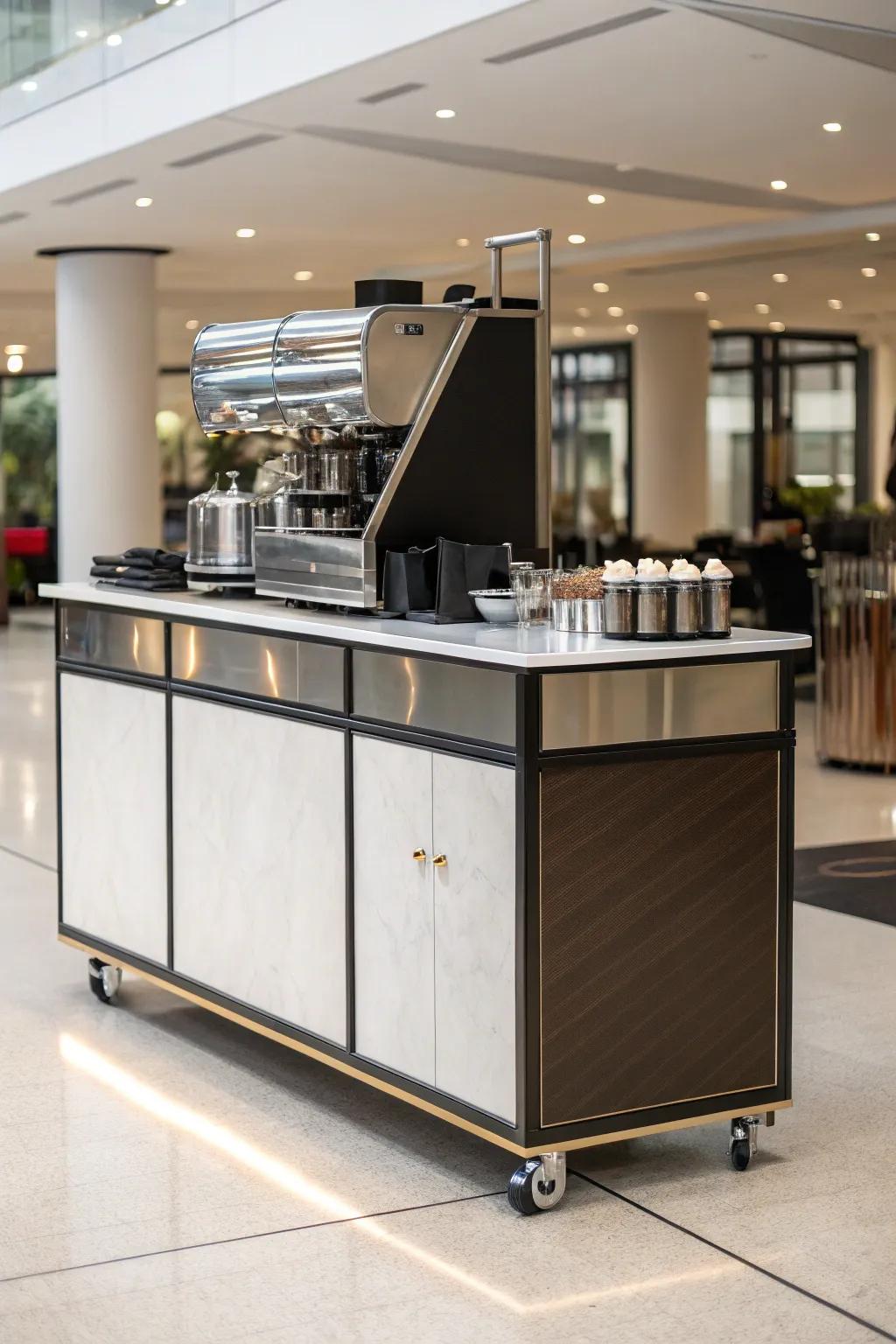 A sleek and modern coffee cart for the contemporary home.
