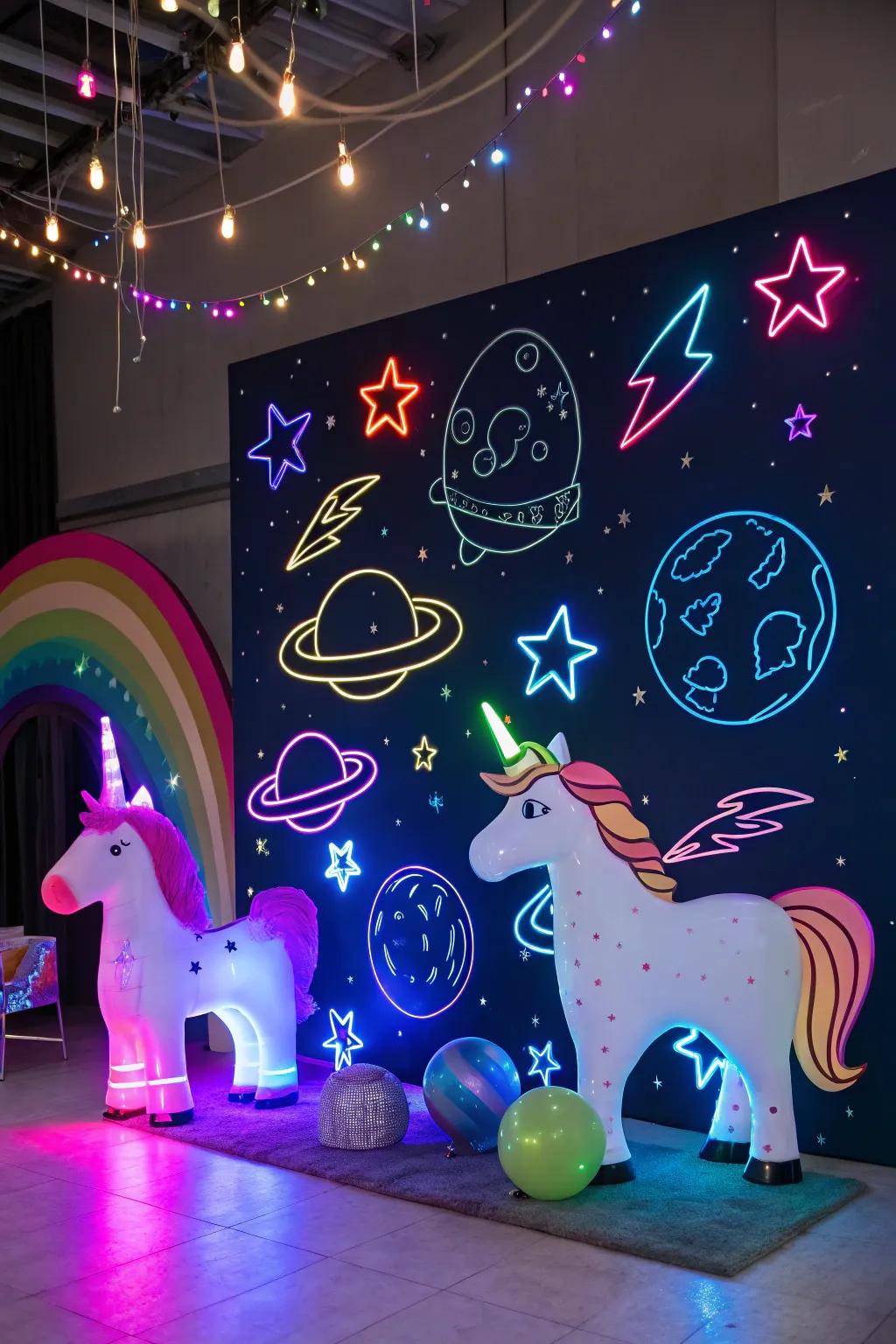 A captivating backdrop merging unicorn and space themes.