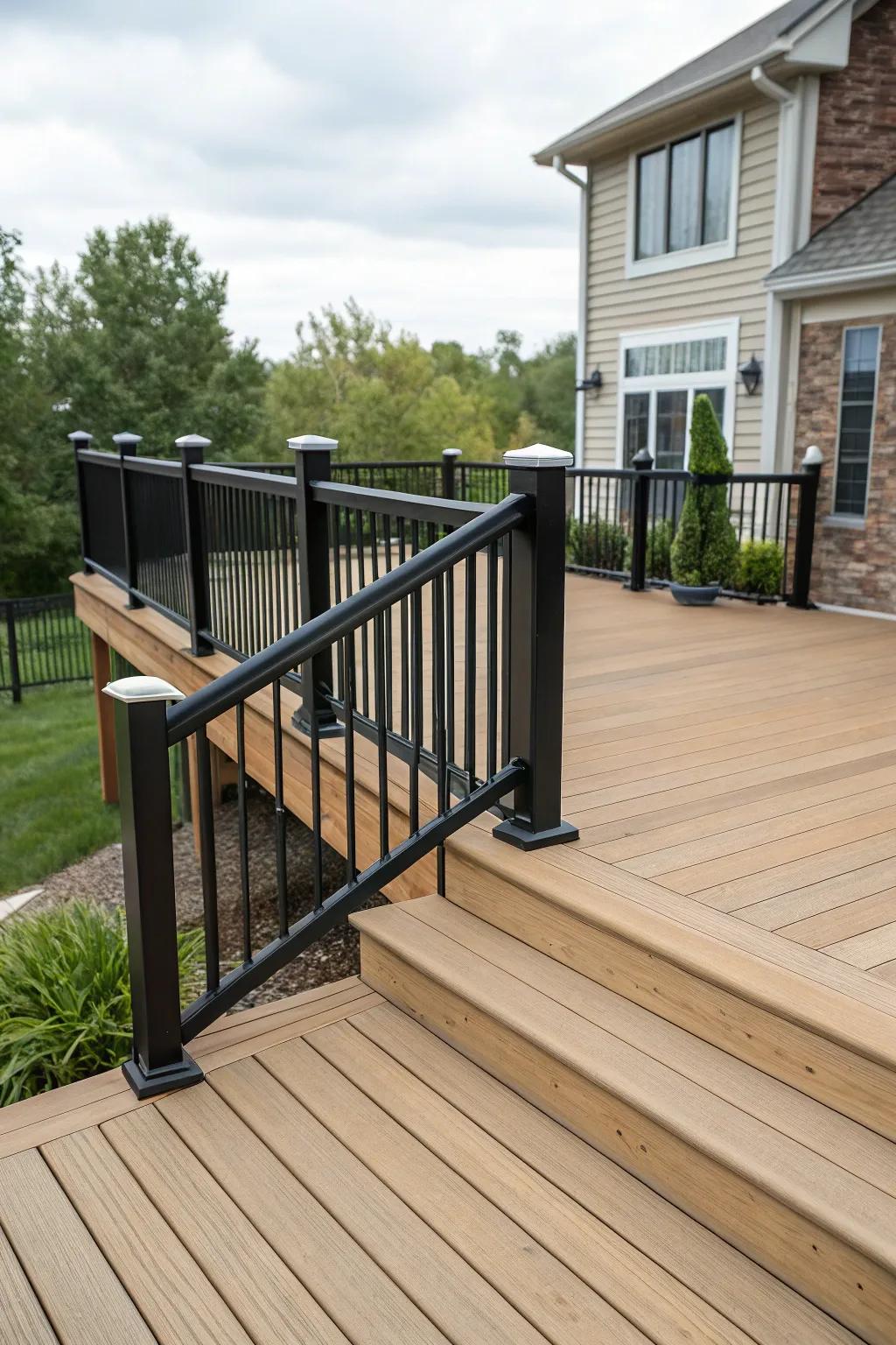 Play with tones by contrasting deck and barrier for a striking effect.