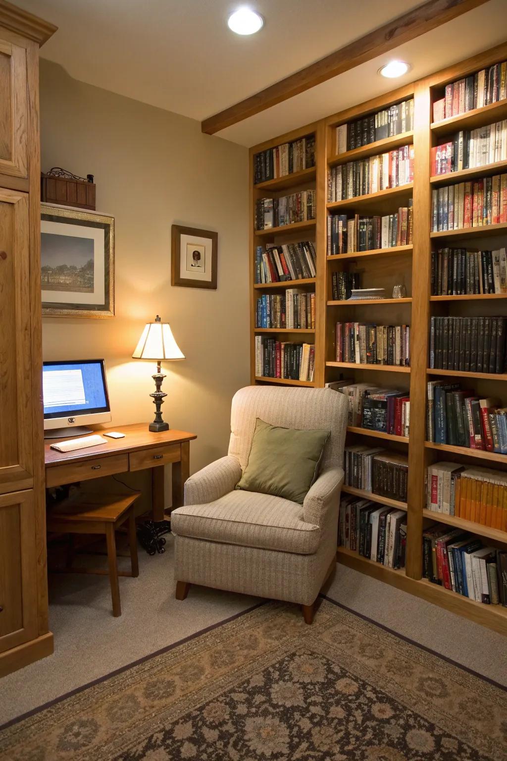 A multi-functional computer space balancing productivity and leisure.