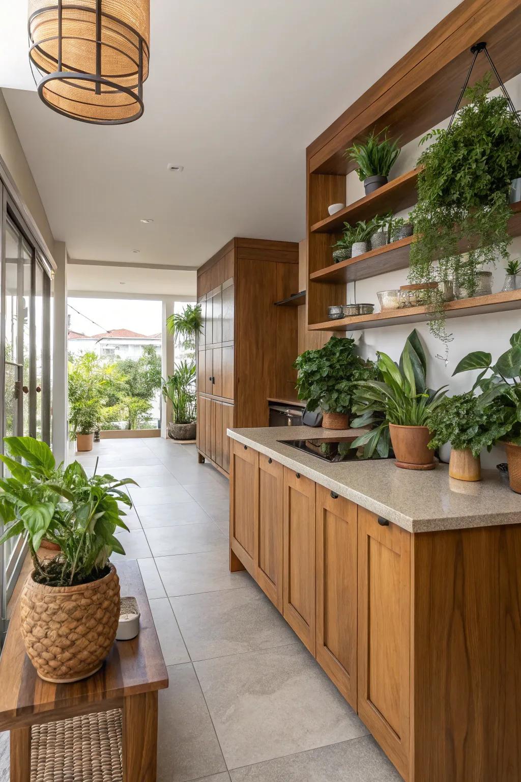 Natural aspects introduce warmth and vitality to your cooking area space.