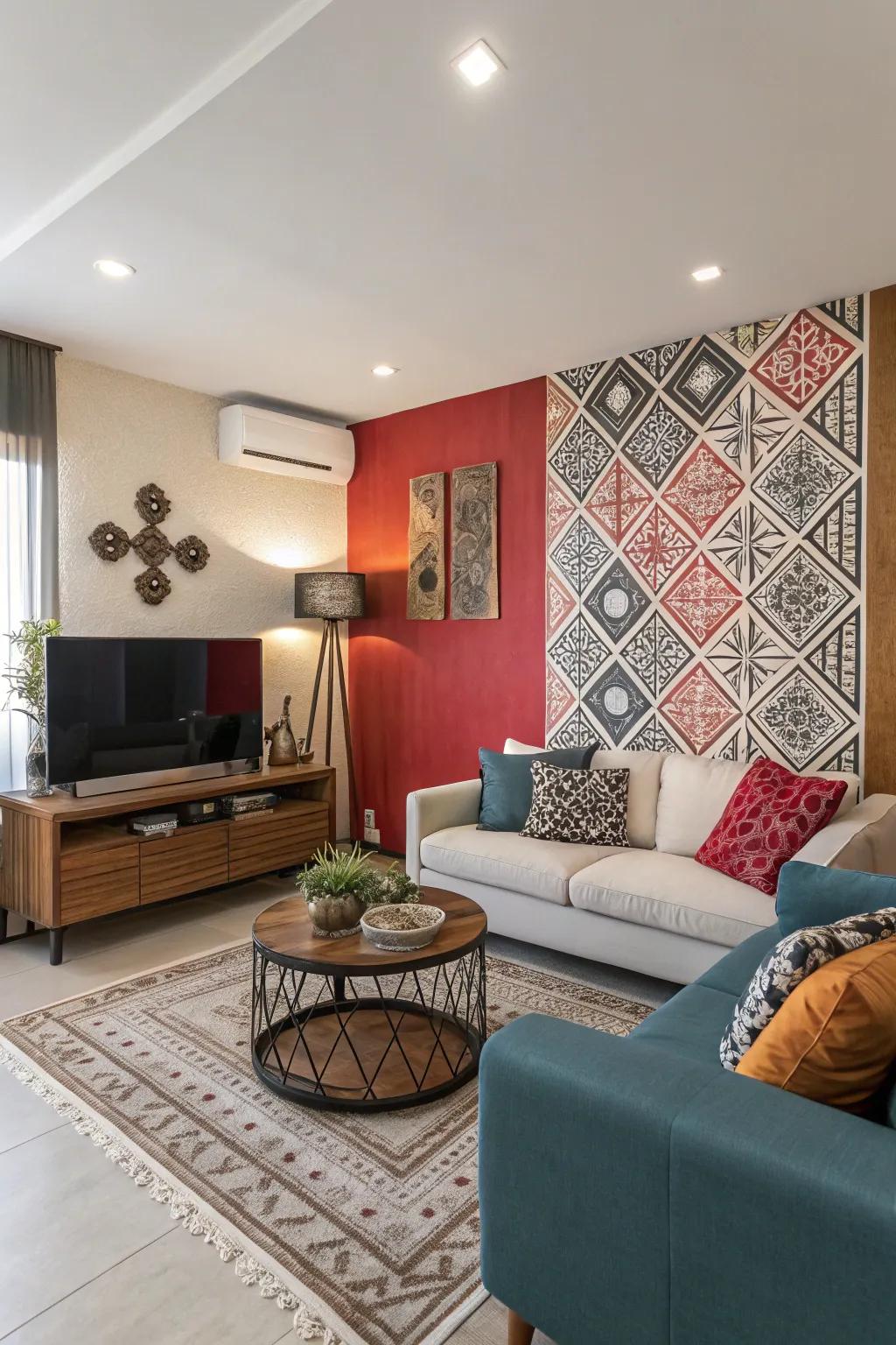 A captivating centerpiece wall adding identity to a condo living space.