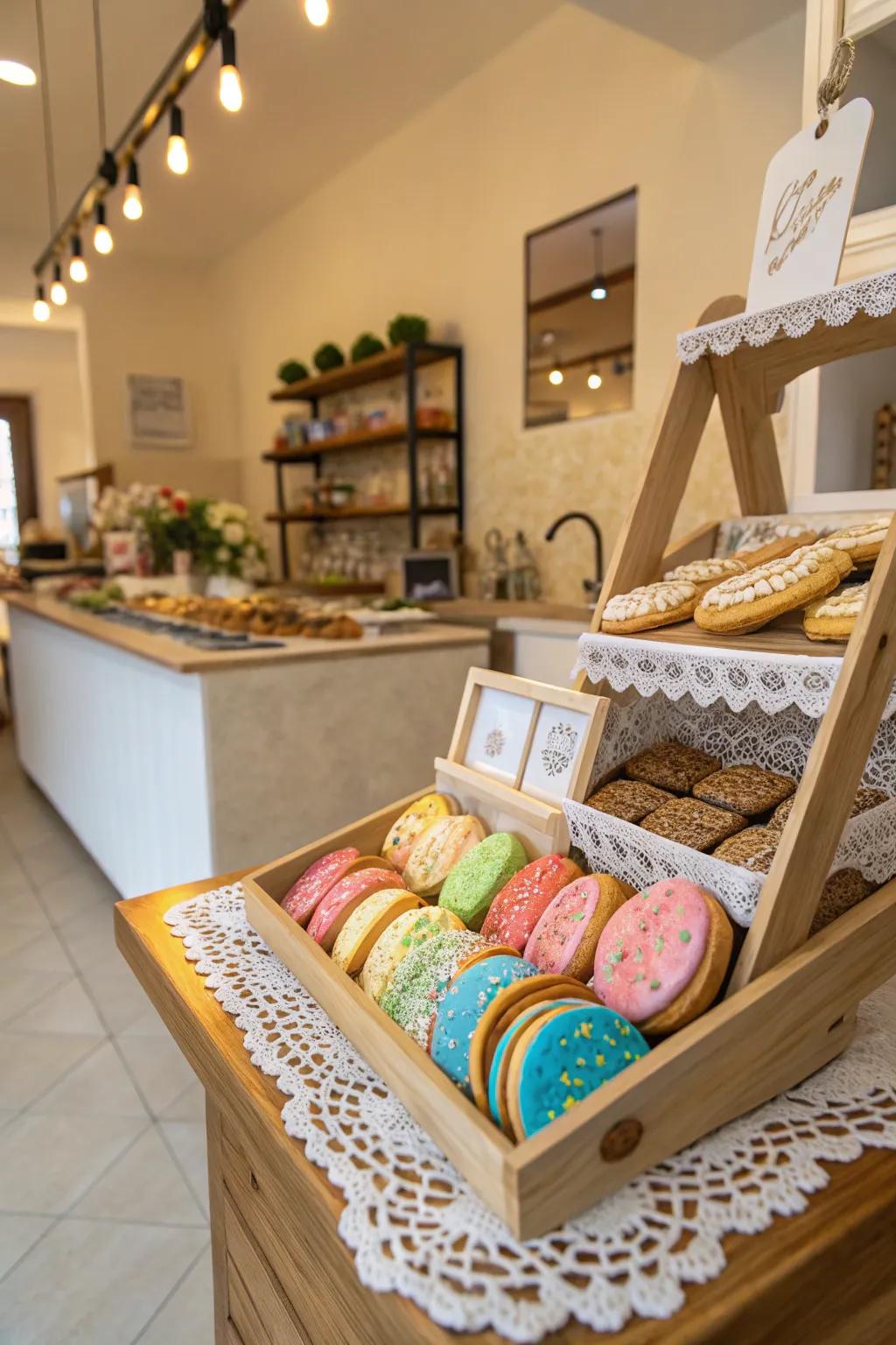 Market-style displays provide cookies with a boutique allure.