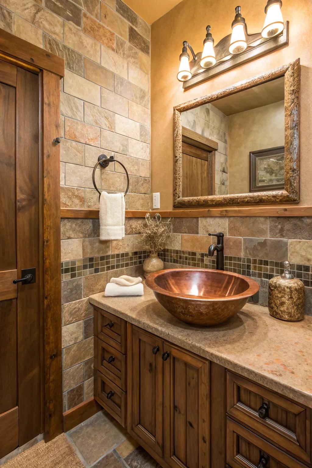 Warm, earthy tones make the copper sink feel even more inviting.