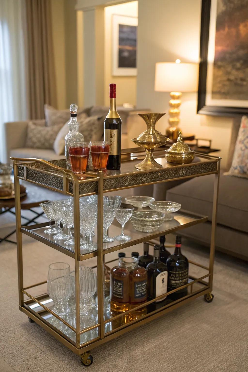 Introduce sophistication to your corner with a chic bar cart.