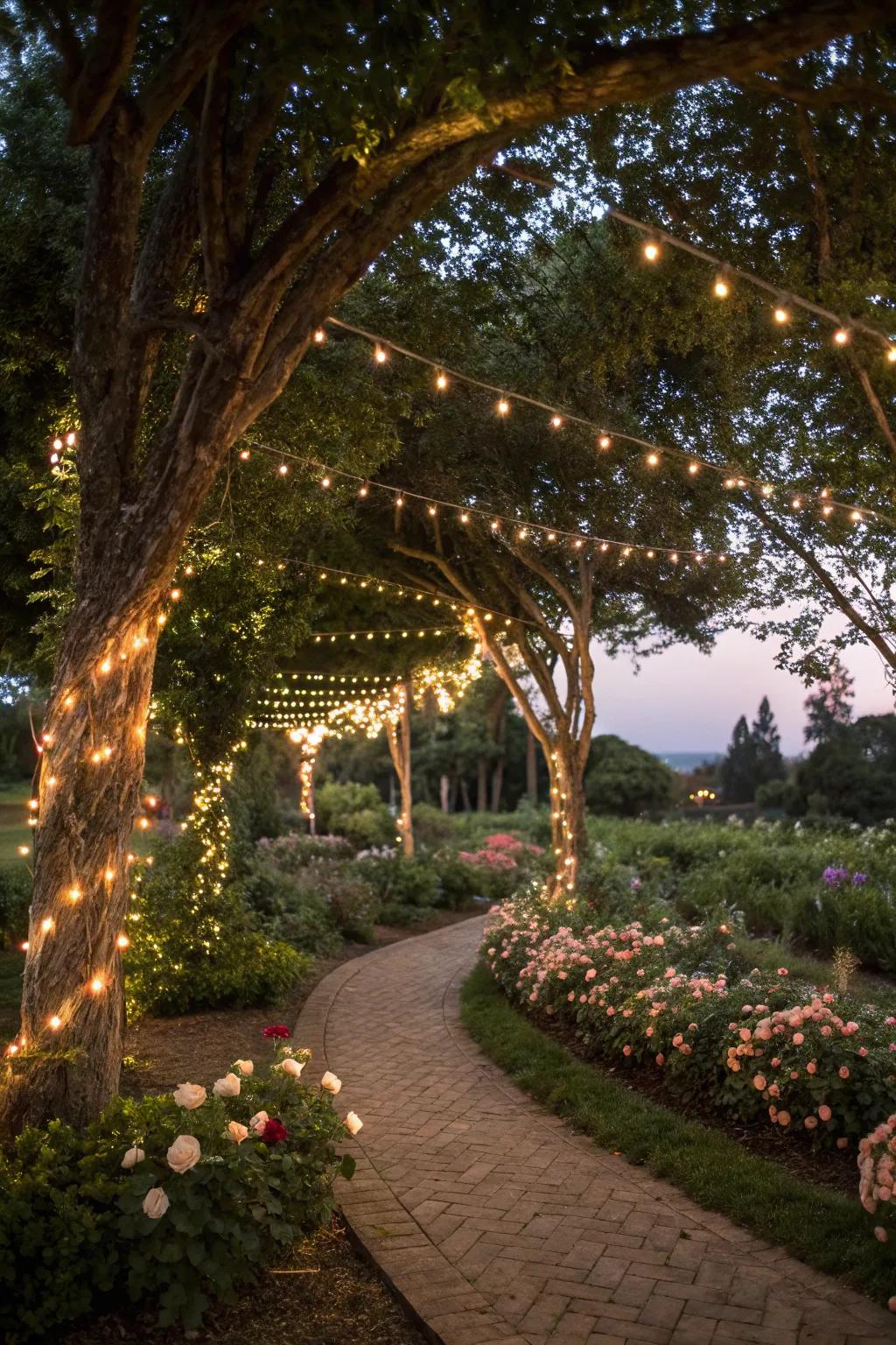 A garden transformed by enchanting twisted bulbs.