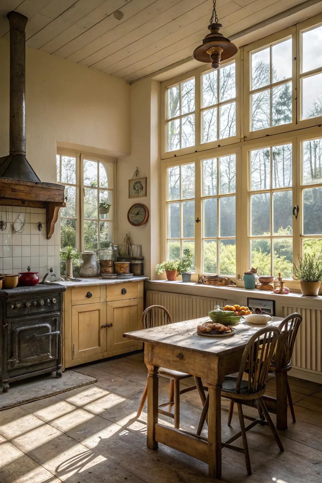 Sunlight crafts an inviting and spacious cooking area ambiance.