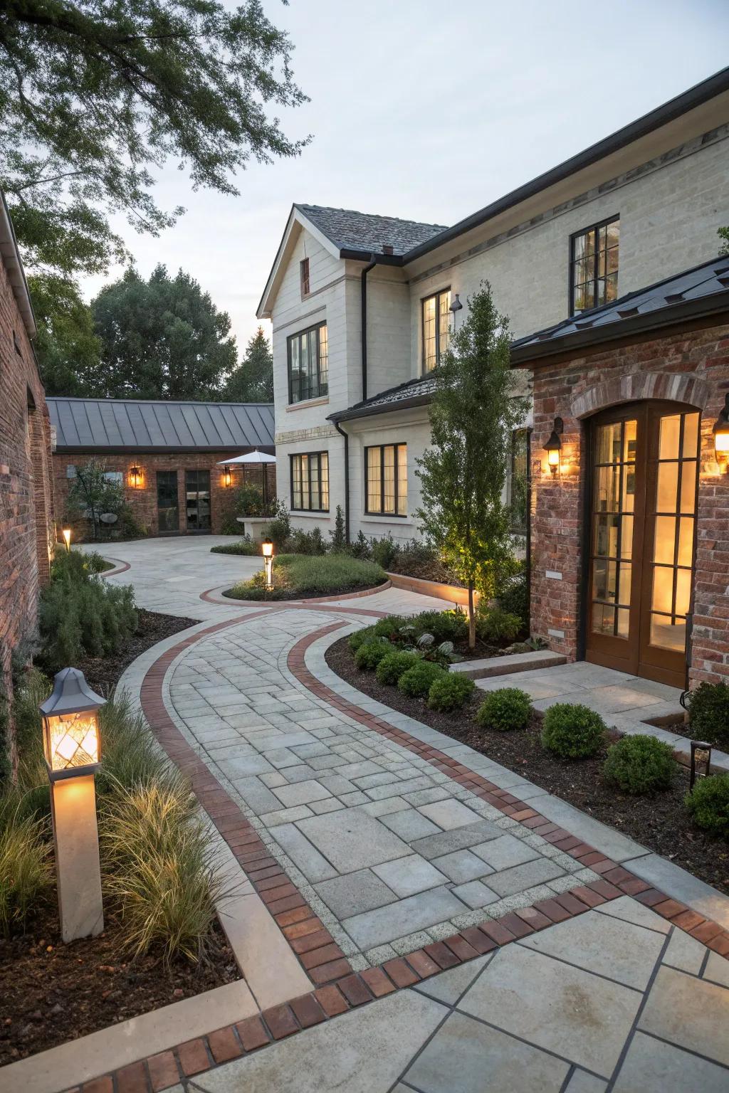Blend modern and traditional styles through your courtyard hardscaping.