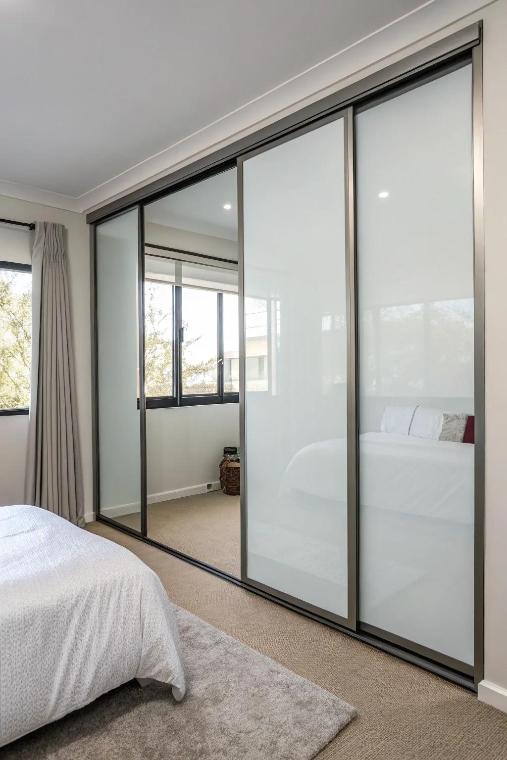 Frosted films offer contemporary simplicity and privacy.