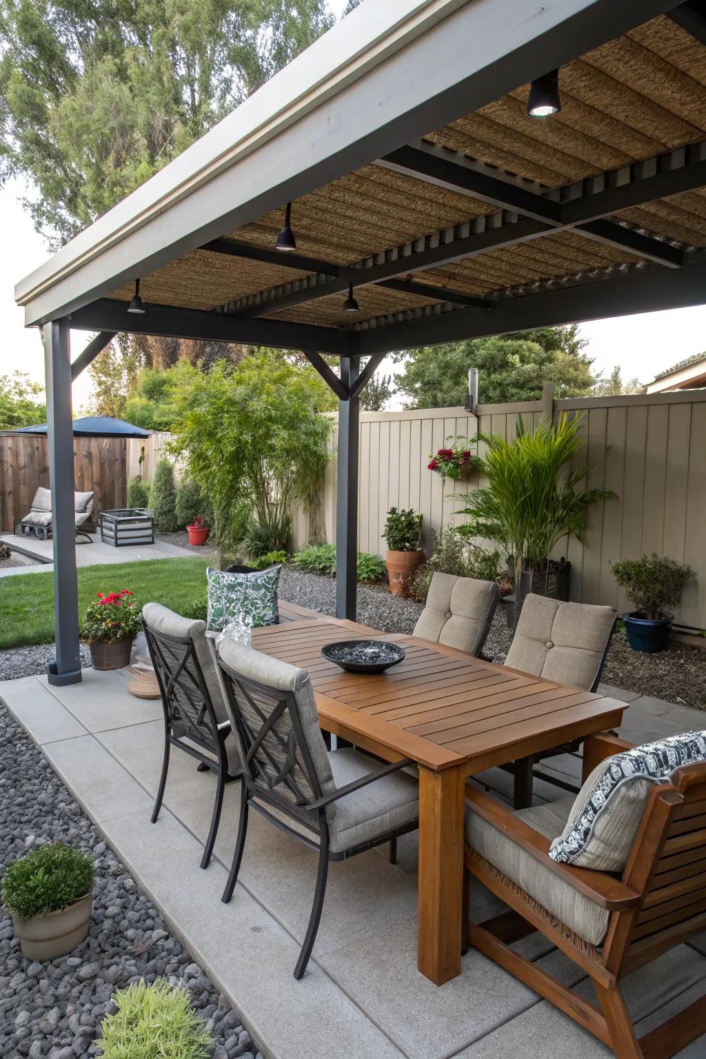 A versatile patio for both dining and unwinding.