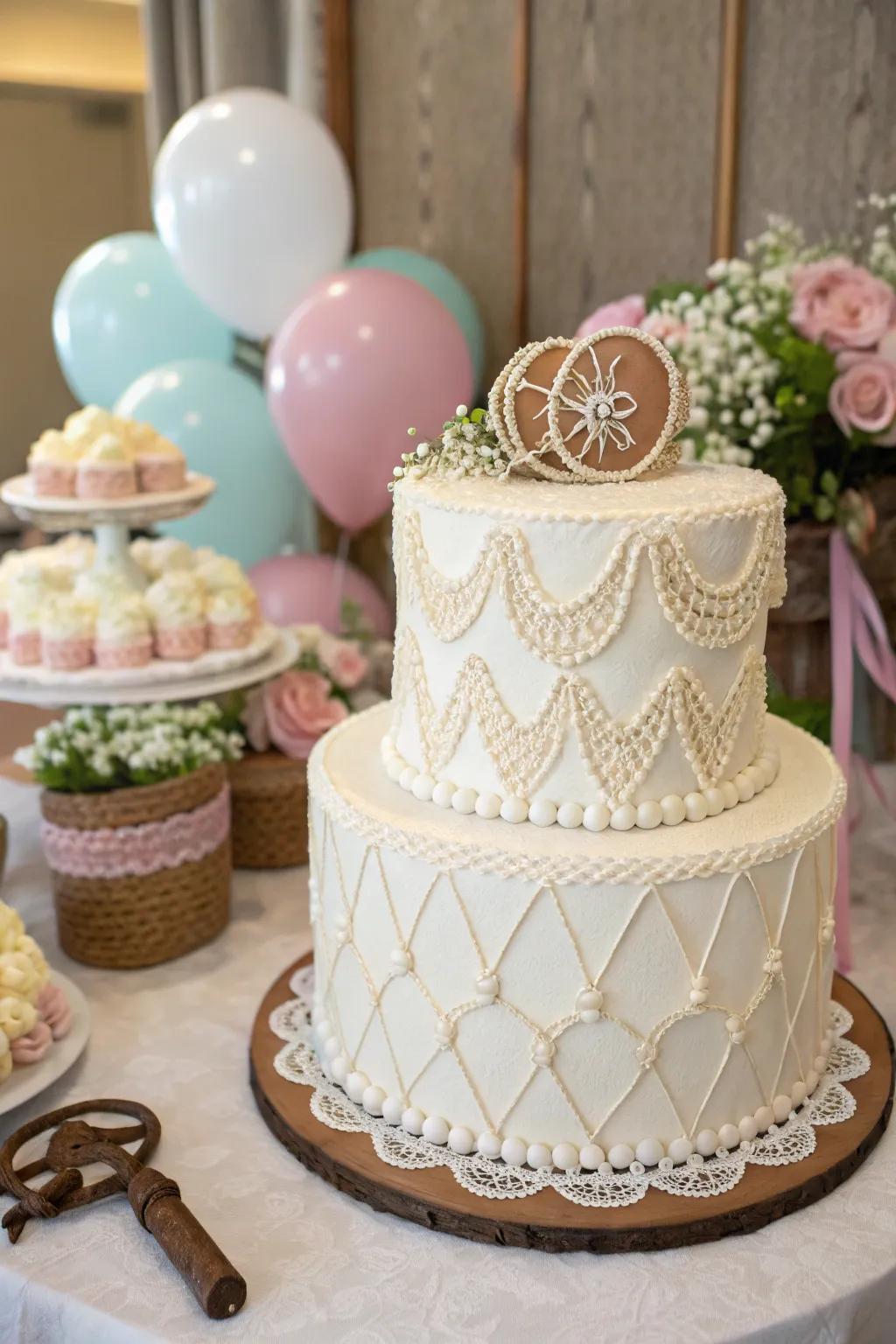 Rope and lace accents adding a rustic charm to this elegant cowgirl cake.