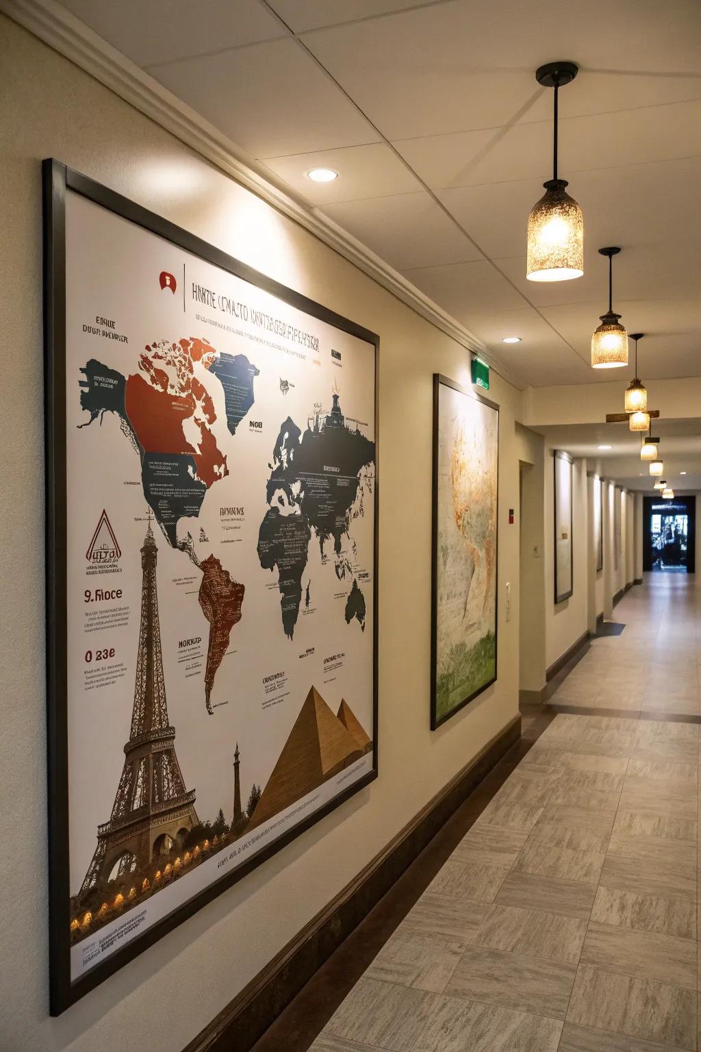 World maps showcasing cultural elements invite exploration.