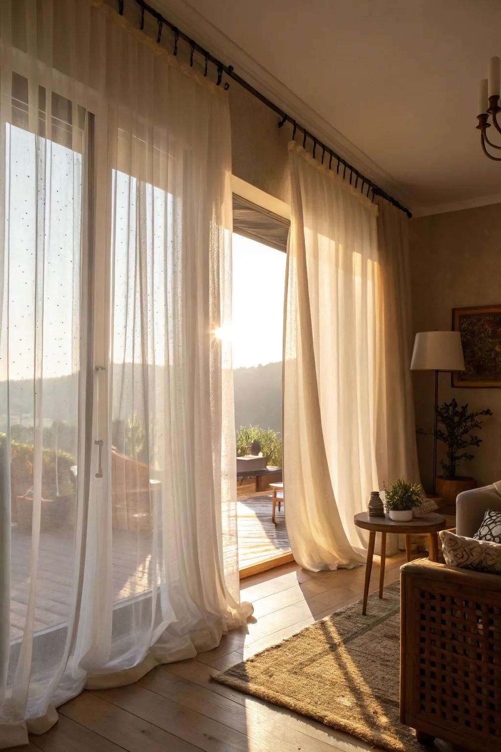Airy drapes offer light, breezy elegance with a hint of privacy.