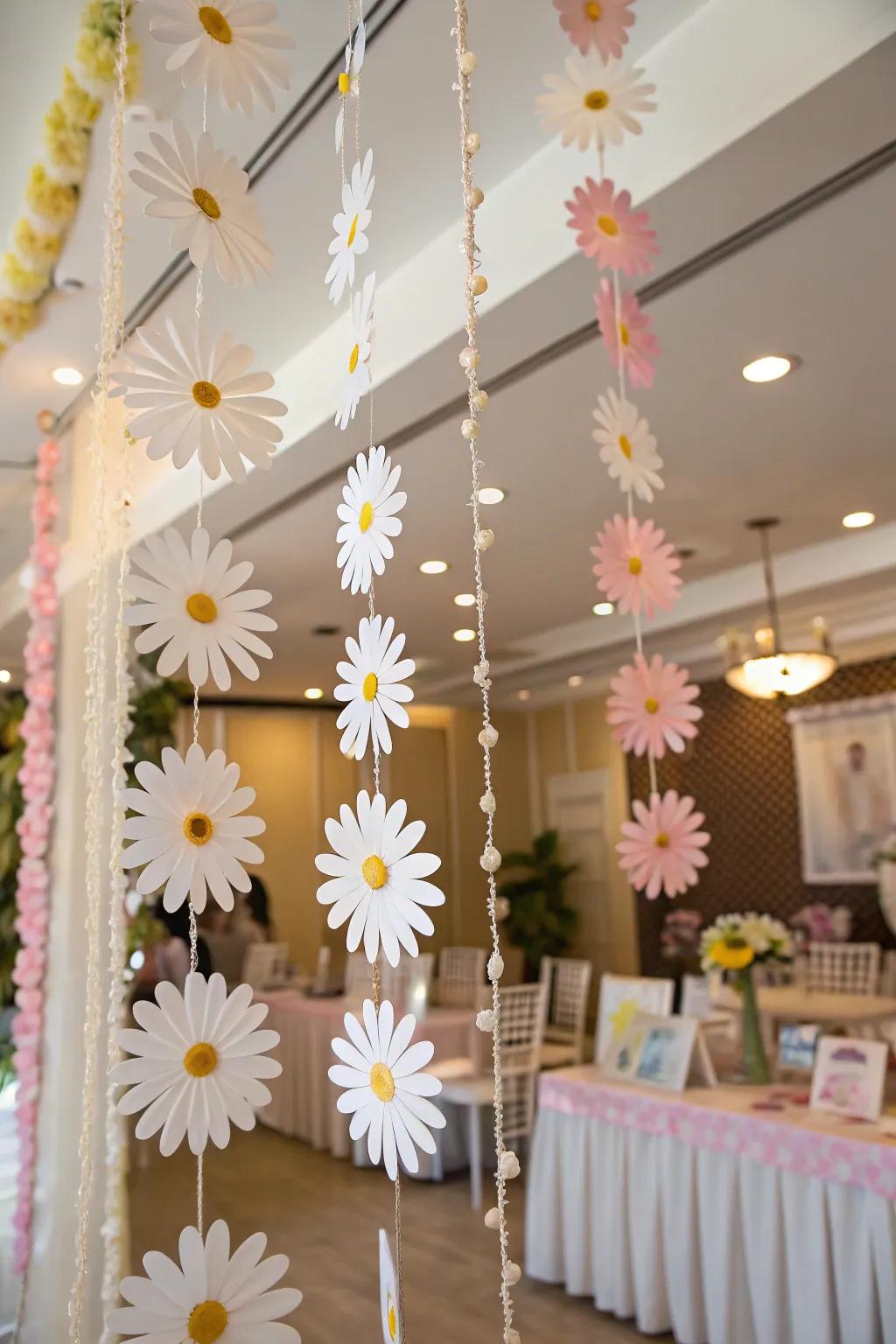 Incorporate a personal element with handmade daisy garlands.