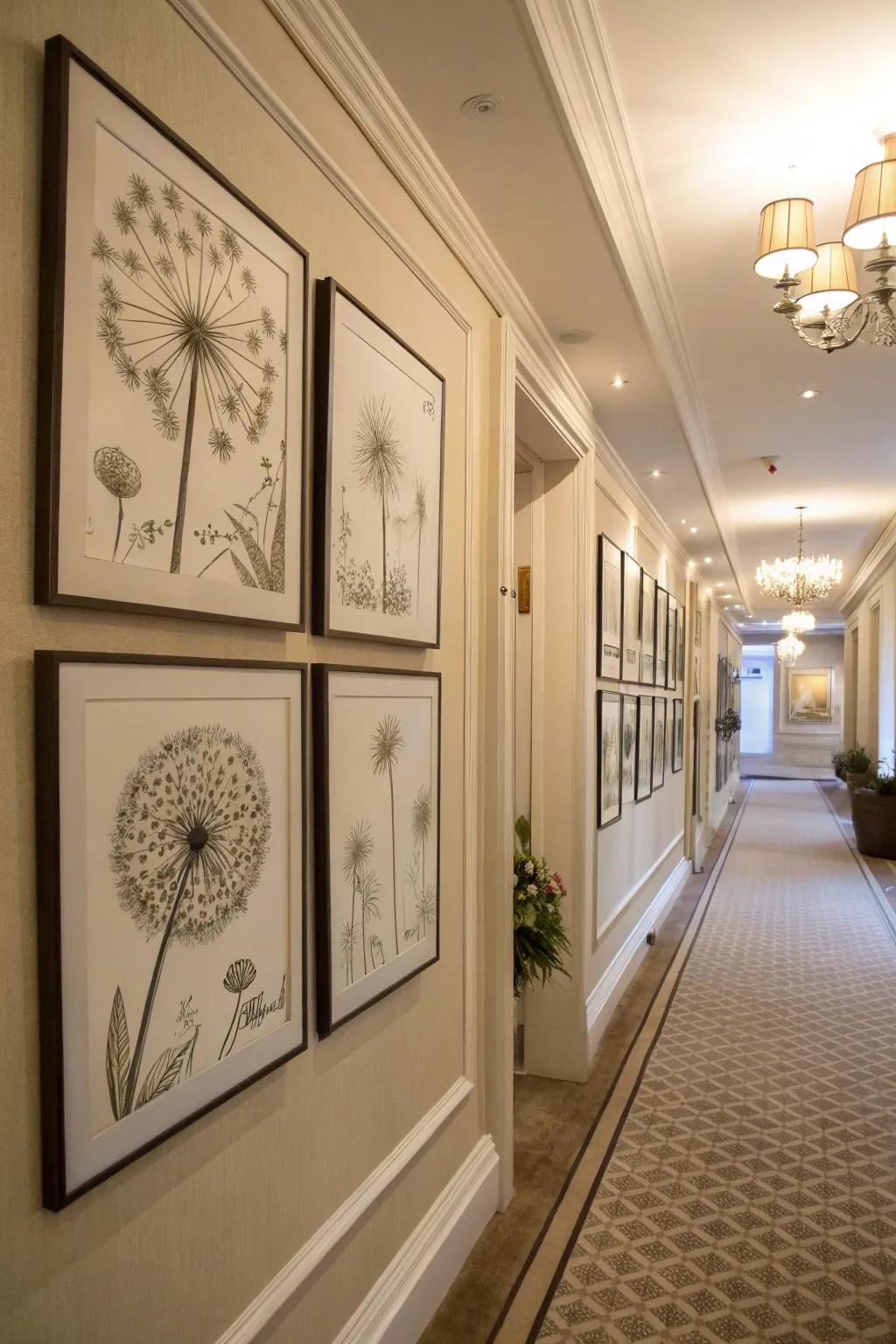 Illustrations in frames offer understated elegance.